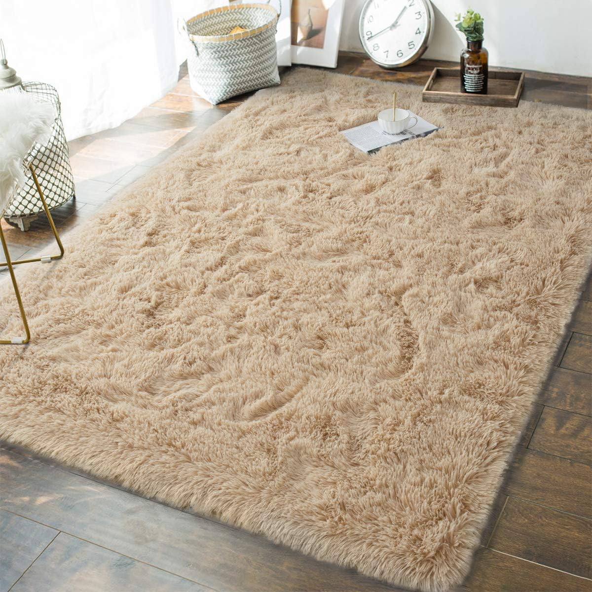 Andecor Soft Fluffy Bedroom Rugs, 8 x 10 Feet Indoor Shaggy Plush Area Rug for B...