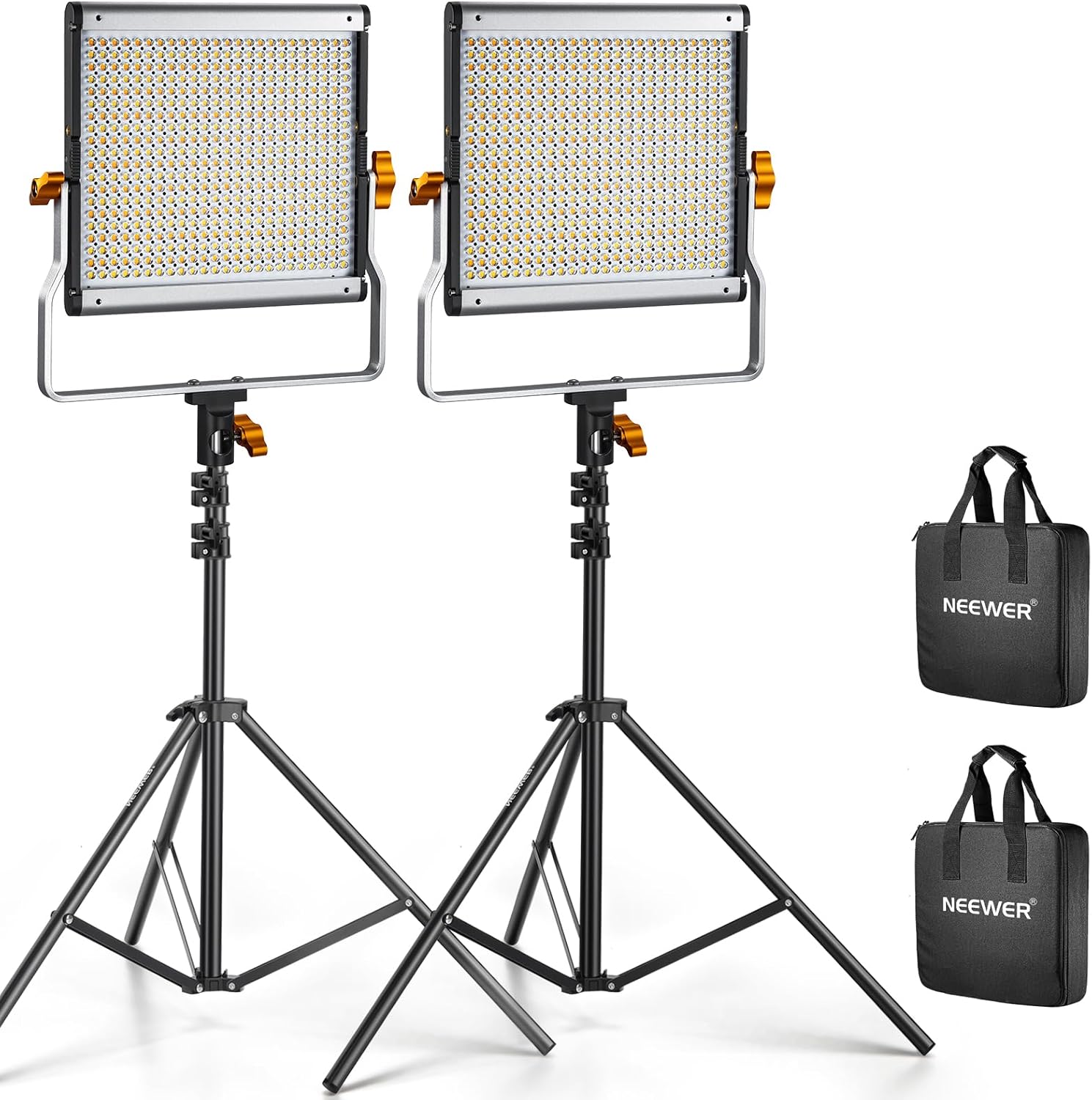 Neewer 2 Packs Dimmable Bi-color 480 LED Video Light and Stand Lighting Kit incl...