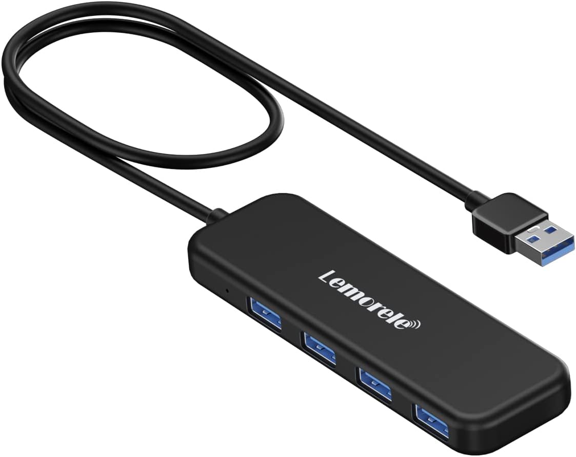 USB Hub, Lemorele 4-Port USB Hubs Ultra Slim USB Data Hub with 4 USB 3.0 Portabl...