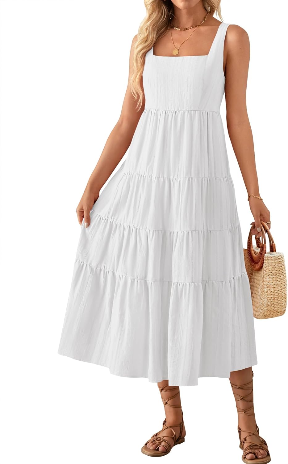 ZESICA Women's 2024 Summer Sleeveless Dress Casual Backless Loose Flowy Tiered S...