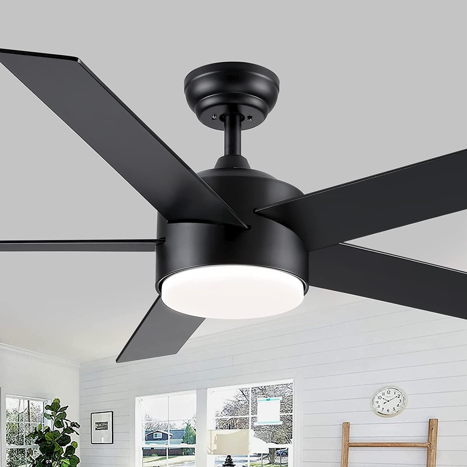 52 inch Black Ceiling Fans with Lights and Remote Control, LED Ceiling Fan Dimma...