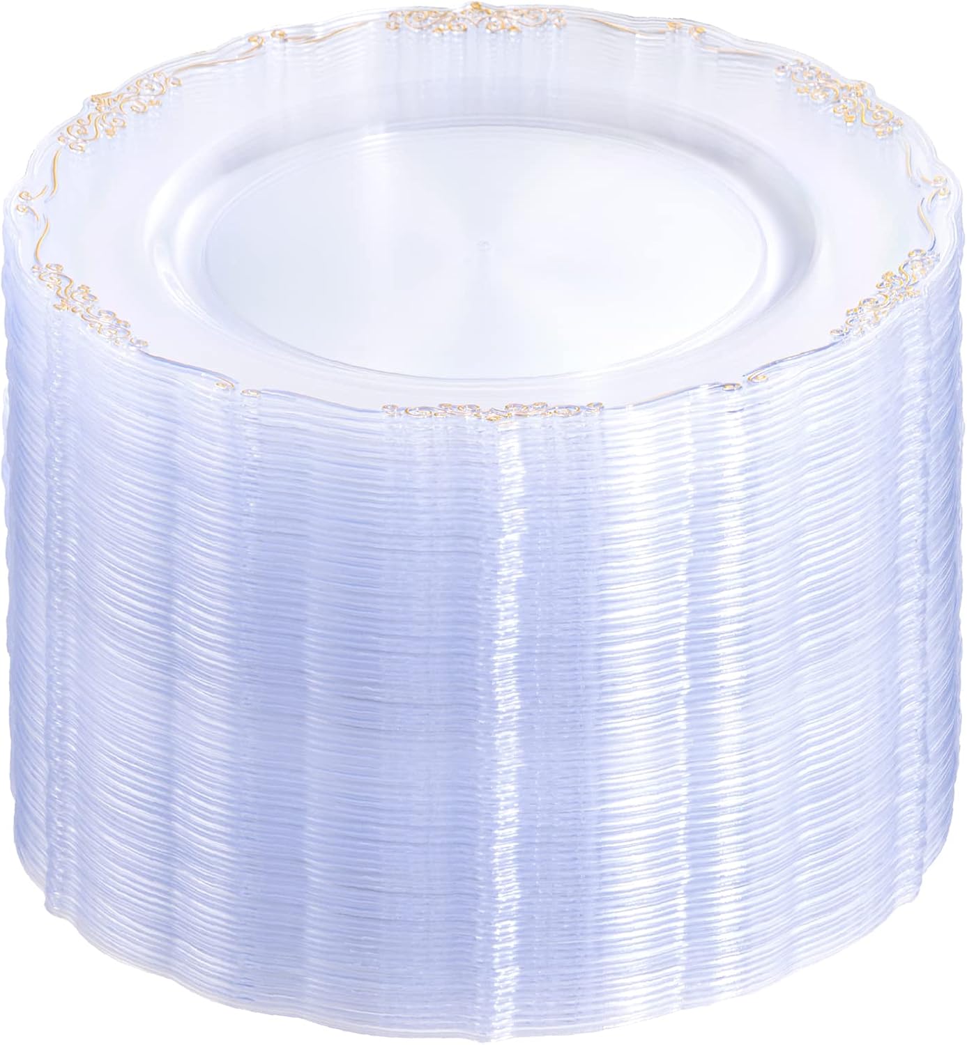 DaYammi 60PCS Clear Gold Plastic Plates Fancy Heavy Duty Clear Gold Disposable P...