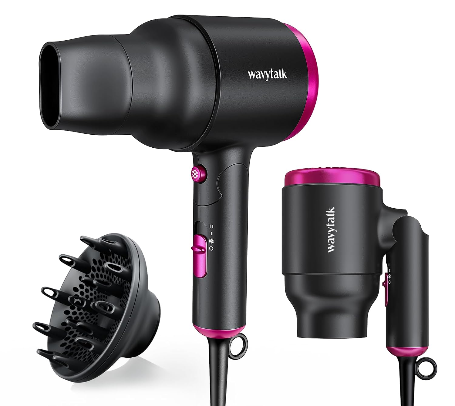 Wavytalk Hair Dryer with Diffuser, Foldable Hair Blow Dryer, 1600W Lightweight D...