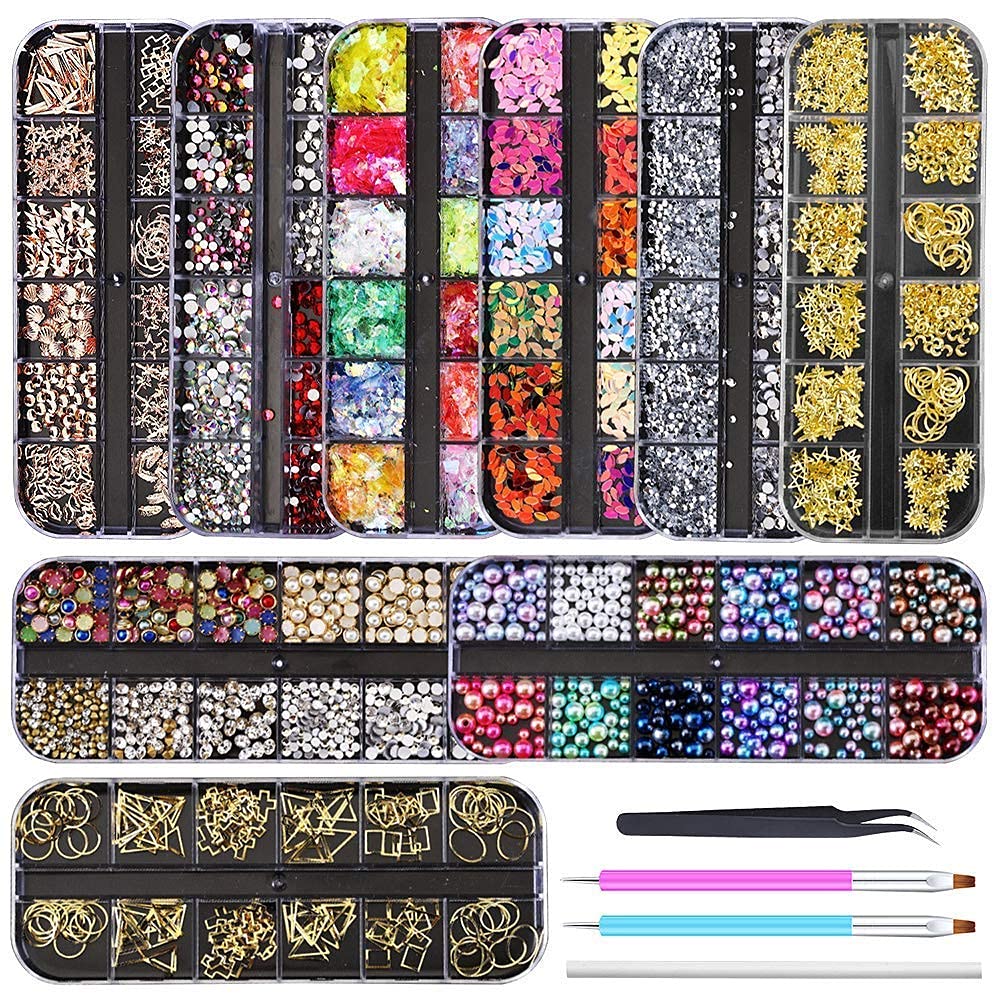 Artdone 9 boxes Nail Rhinestones,Nail Gems Nail Diamonds,Nail Art Studs Nail Cry...