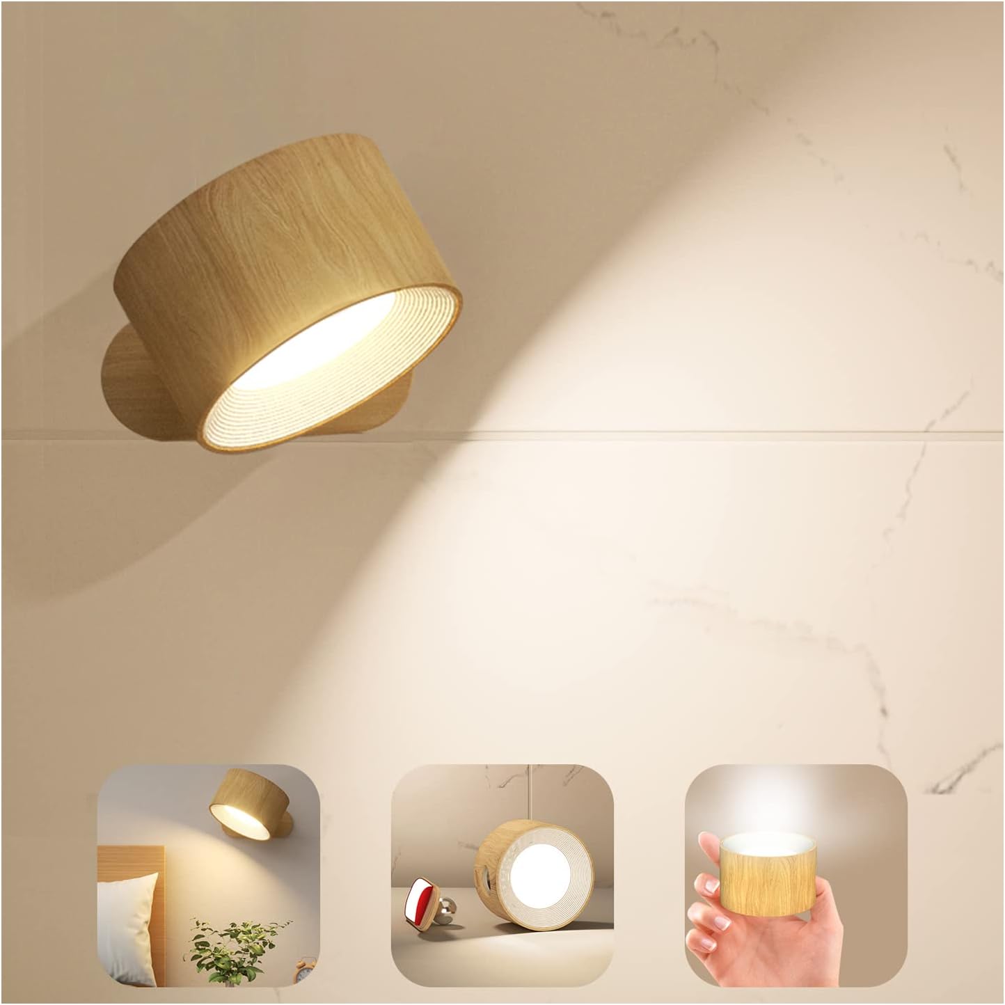 Koopala LED Sconces, Wall Mounted Lamps with Rechargeable Battery Operated USB P...