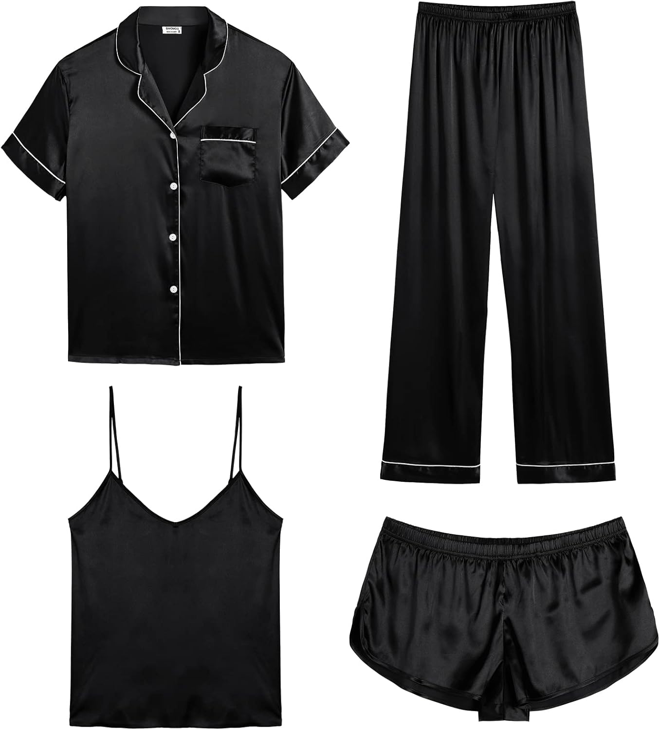 SWOMOG Pyjama Set, Special Pyjama Set for Women, Innovative 4pc Silk Satin Pyjam...