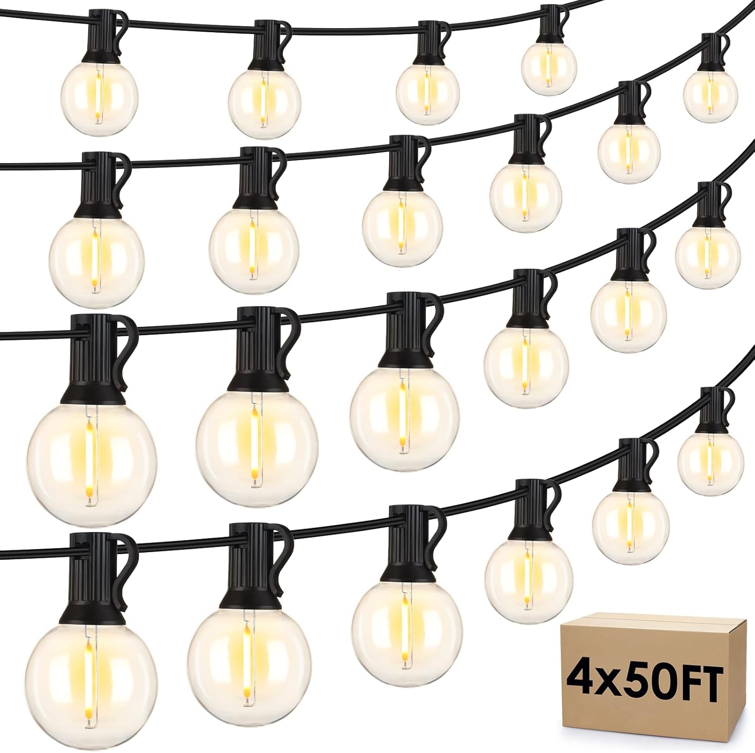 Mlambert 200Ft(4x50Ft) Outdoor String Lights G40 Globe Patio Lights with 100+6 L...