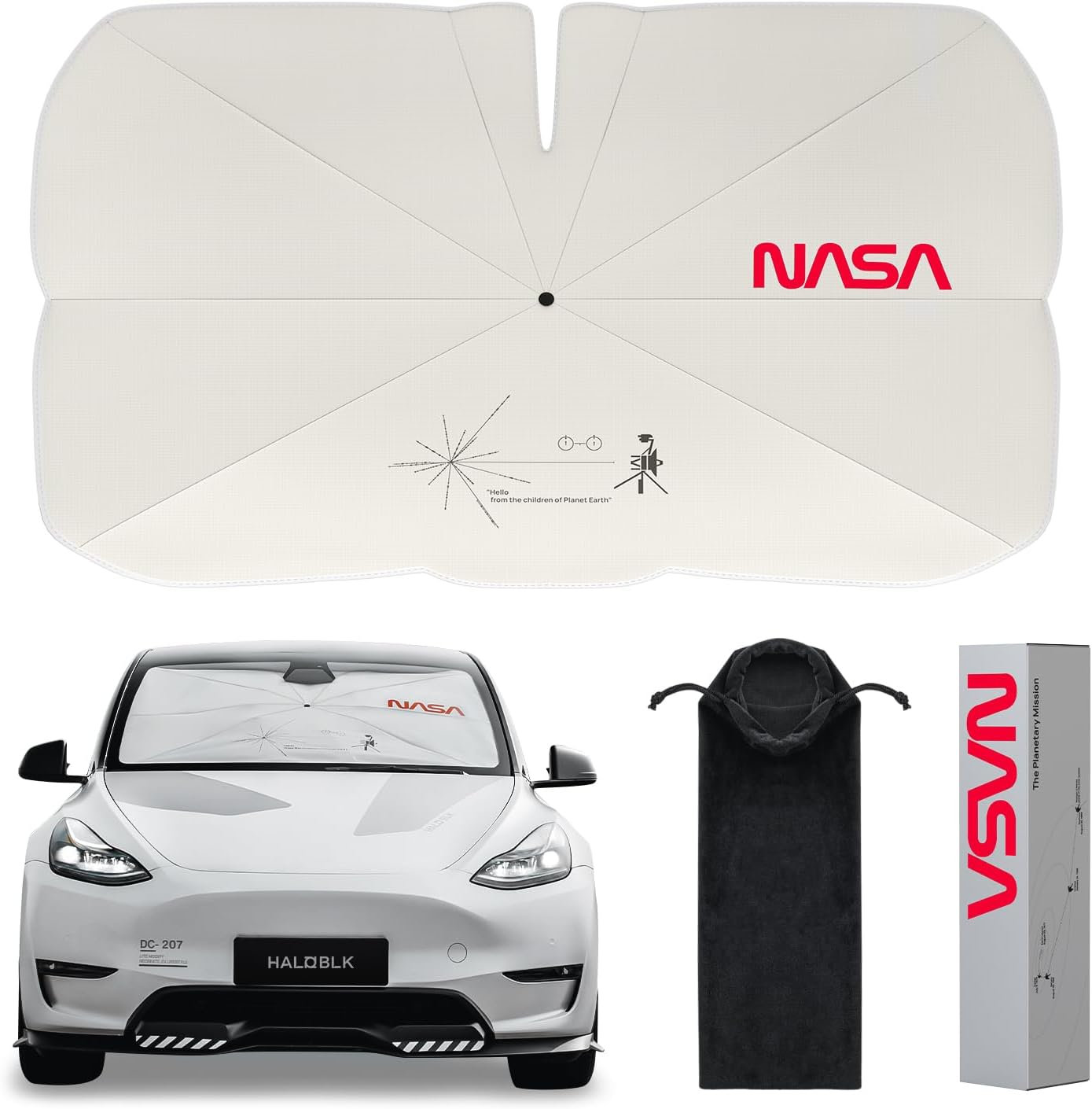 HALOBLK Windshield Sunshade Umbrella, Beige, Aerospace-grade Fabric, Model Y Mod...