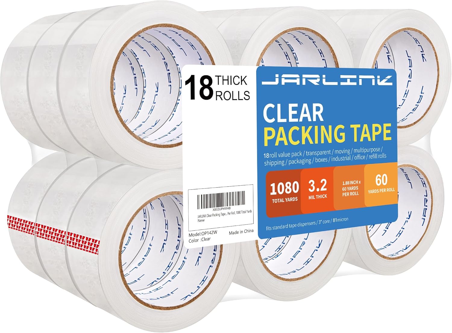 JARLINK Clear Packing Tape (18 Rolls), Heavy Duty Packaging Tape for Shipping Pa...