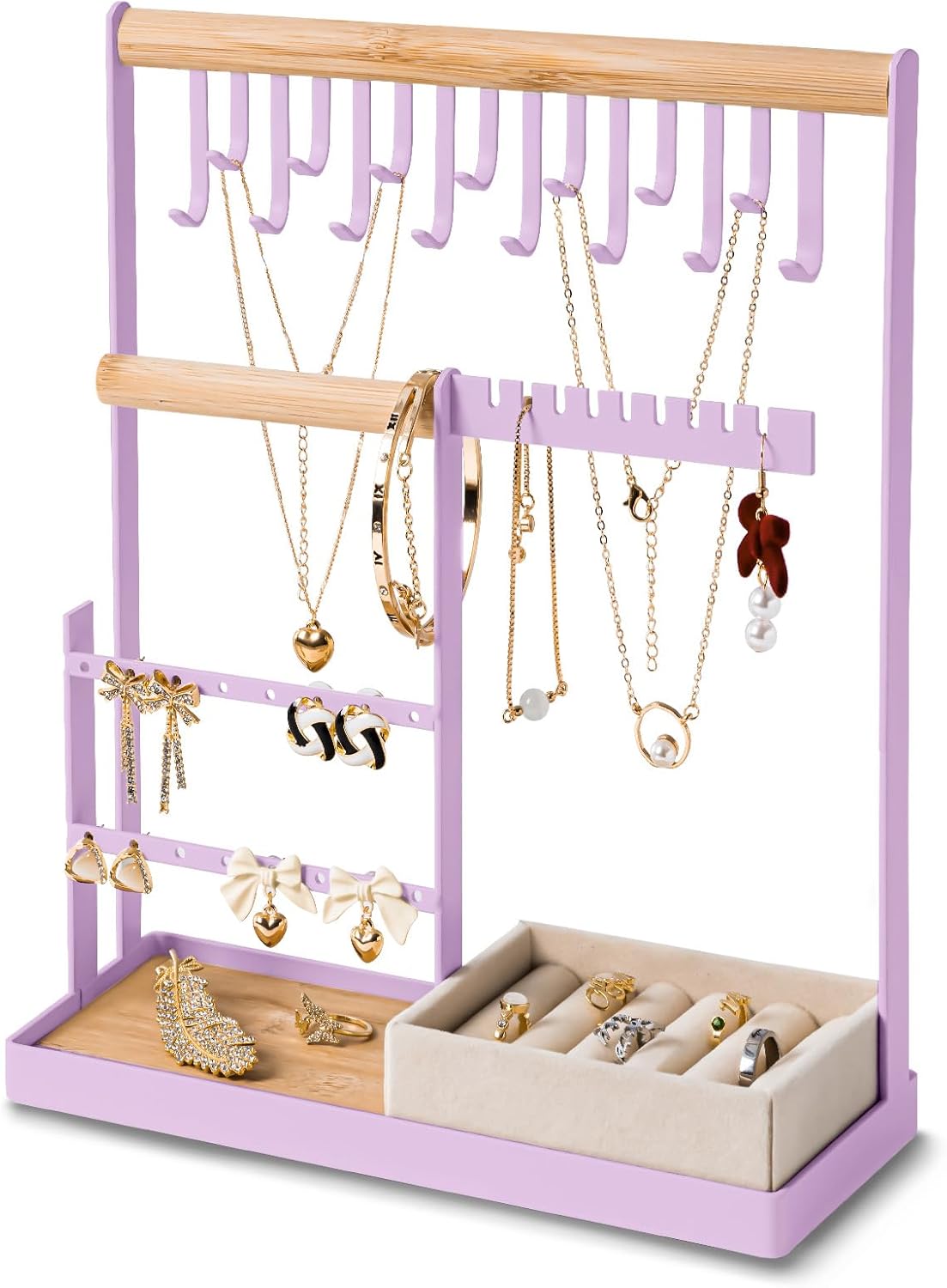 Jewelry Organizer Stand with Velvet Ring Holder, 4 Tier Jewelry Holder Organizer...