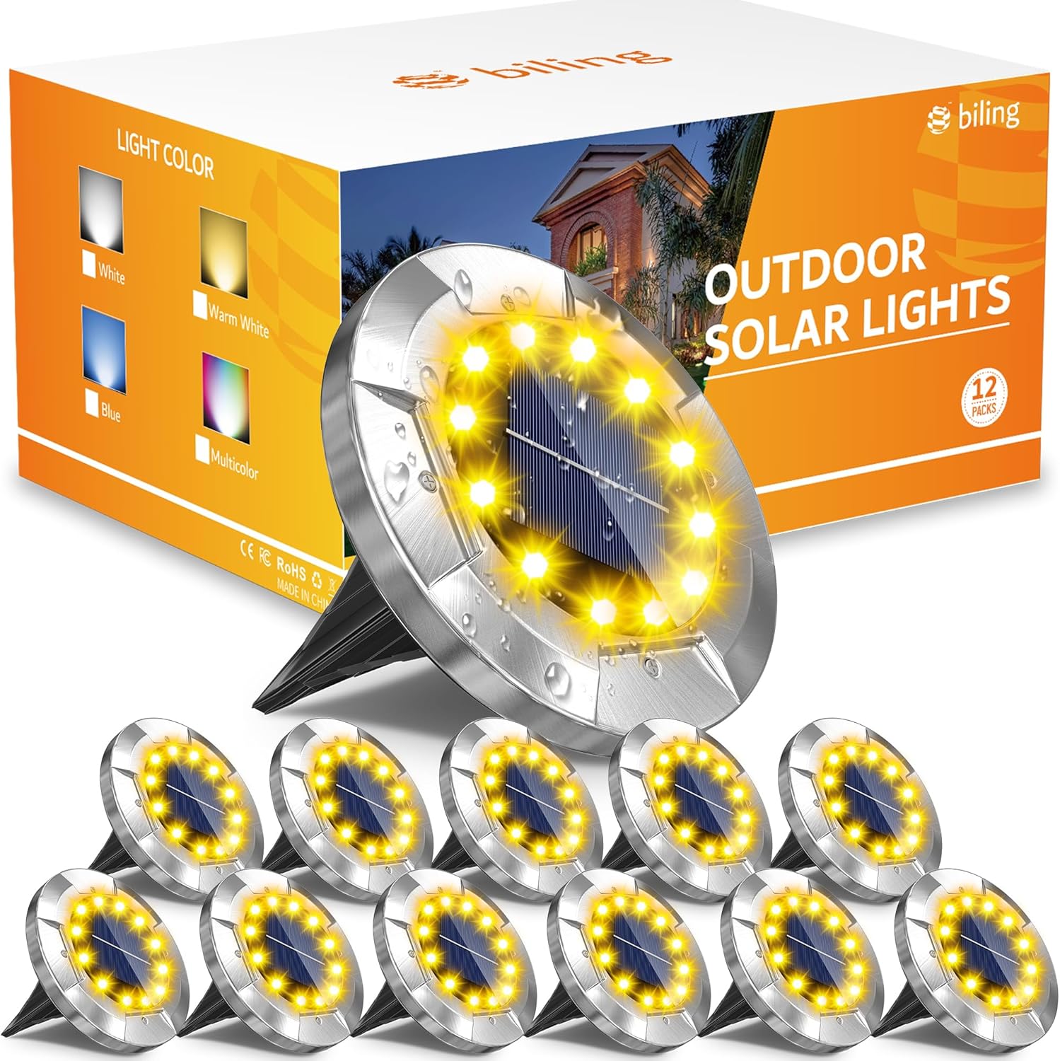 Biling Solar Ground Lights Outdoor 12 LEDs, 12 Pack Bright Longevity Solar Light...
