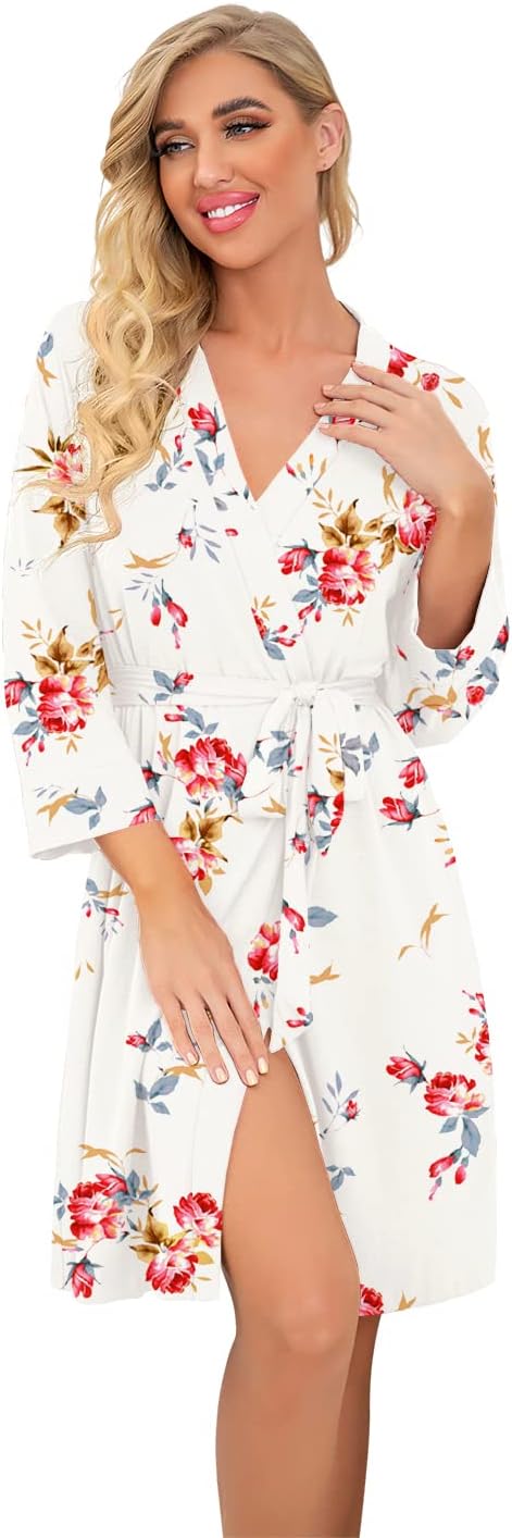 PrinStory Women Long/Short Bathrobe Knit Kimono Robes Soft Womens Dressing Gowns...