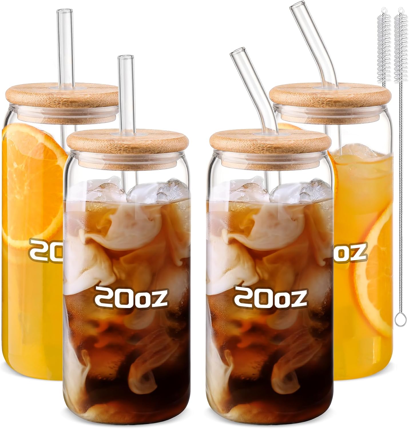 Glass Cups “20 oz”, Special Glass Cups with Lids and Straws 4pcs-DWTS Coffee Cup...