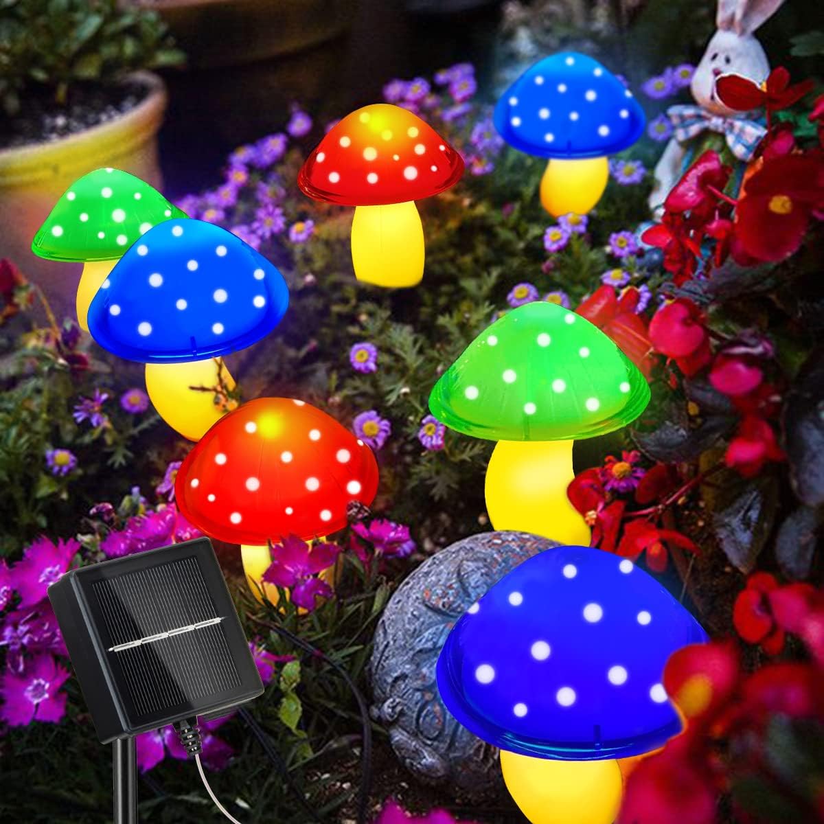 SIMSPEAR 8 Modes Solar Lights Outdoor Garden, Mushroom Solar Garden Lights Ornam...