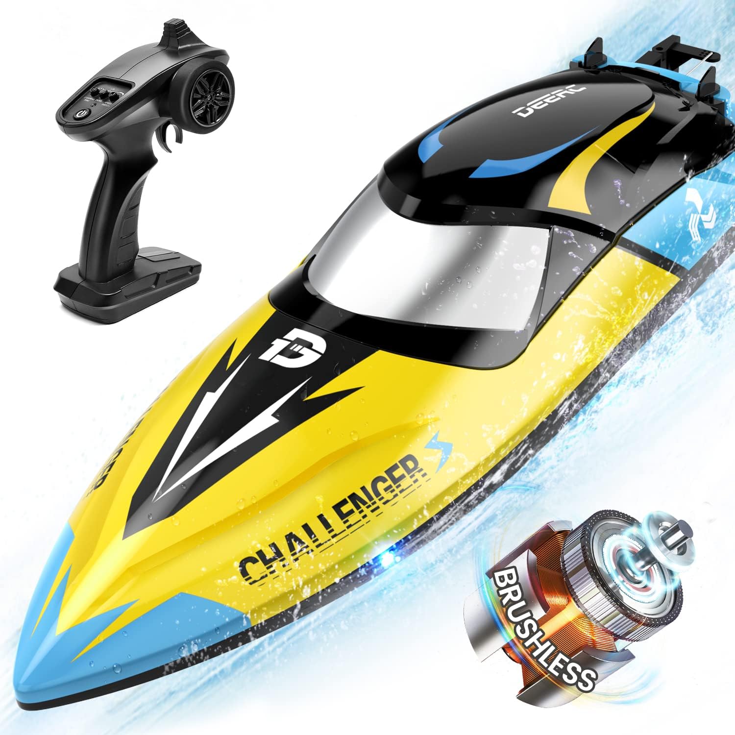 DEERC Brushless RC Boat, 30+ mph Fast Remote Control Boats with Never Capsize&Lo...