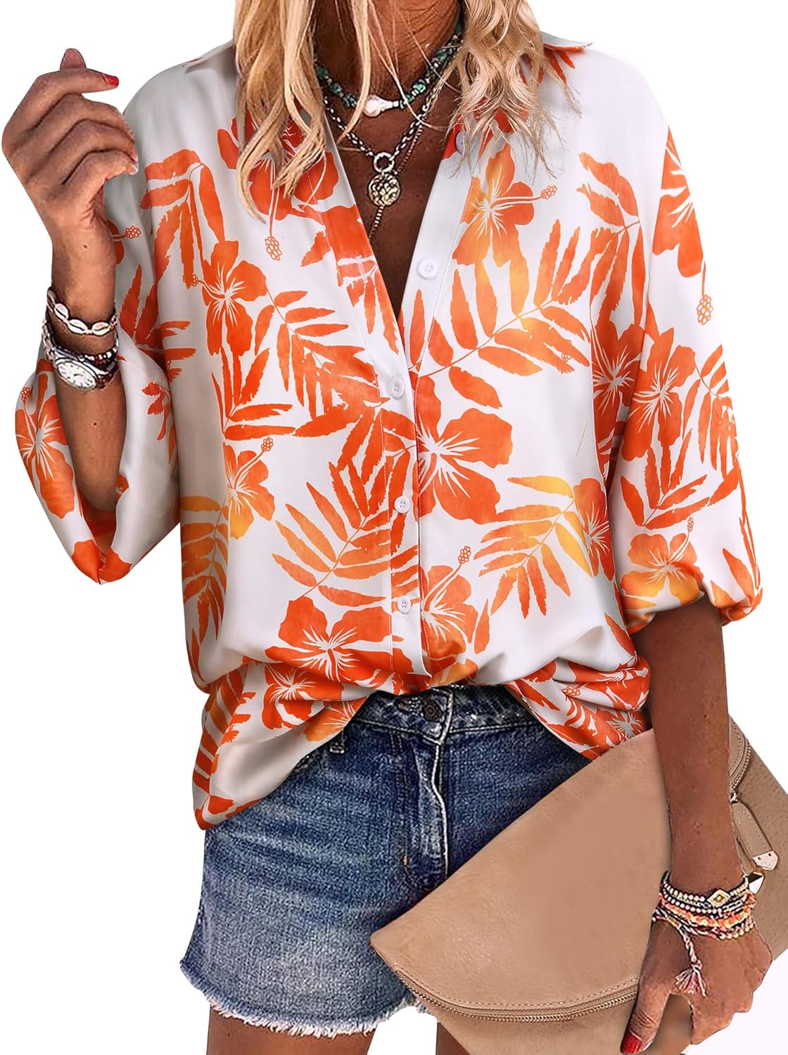 ZXZY Women Pineapple Printed Blouse, Special Lapel Collar Half Sleeves Shirt, In...