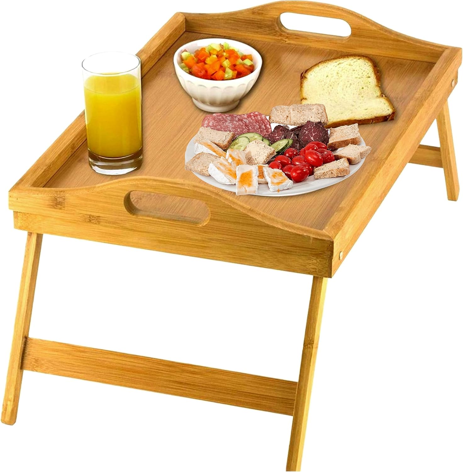 Home-It Bed Table Tray with Folding Legs - Breakfast Tray Bamboo Bed Tray for So...