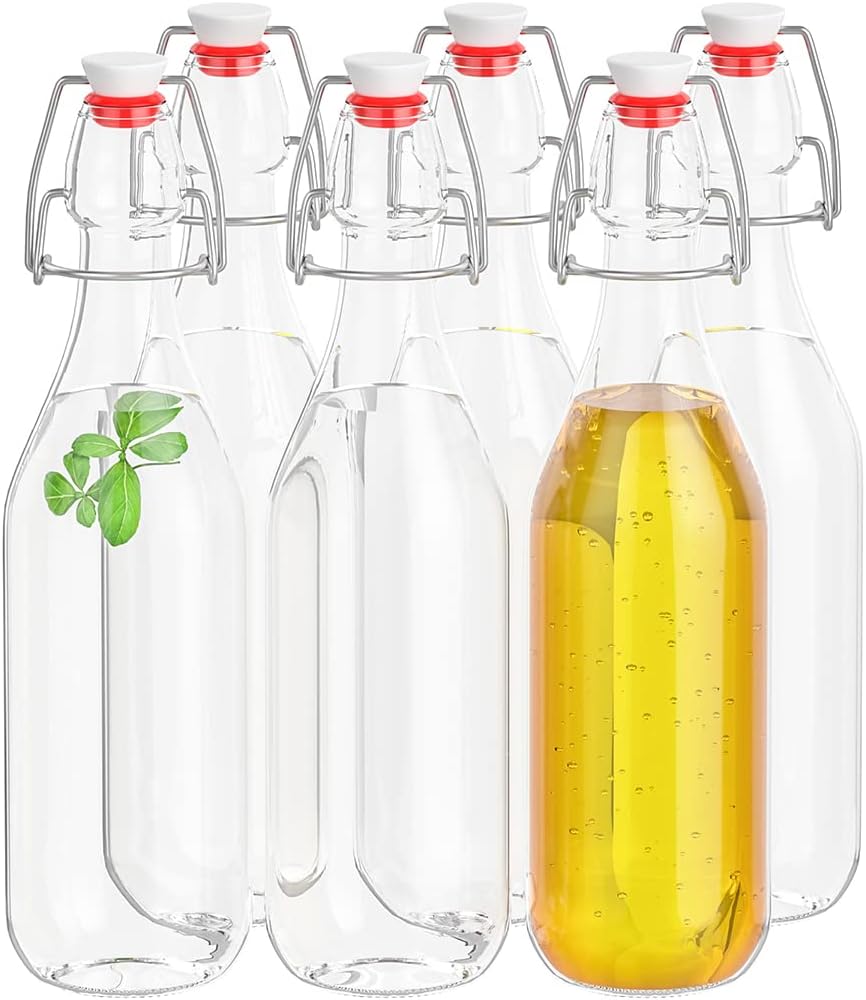 Danmu Art 6PCS 500ml/16Oz Glass Bottles with Stoppers Lids, Airtight Milk Bottle...