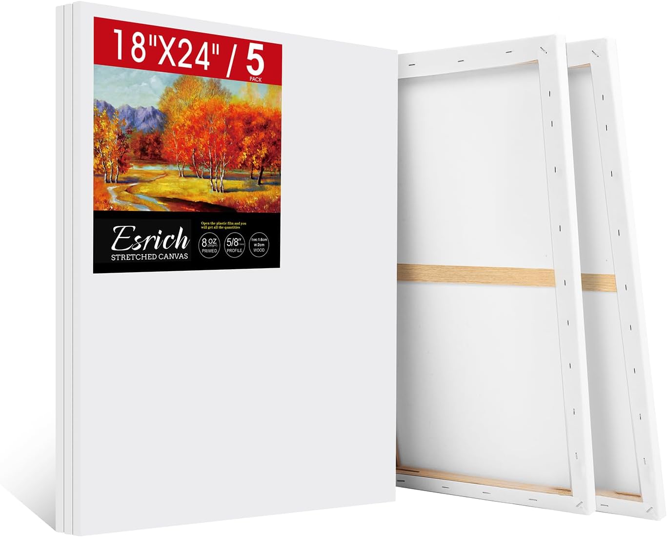 ESRICH Stretched Canvas for Painting 18x24 Inch, 5Pack Large Canvas for Painting...