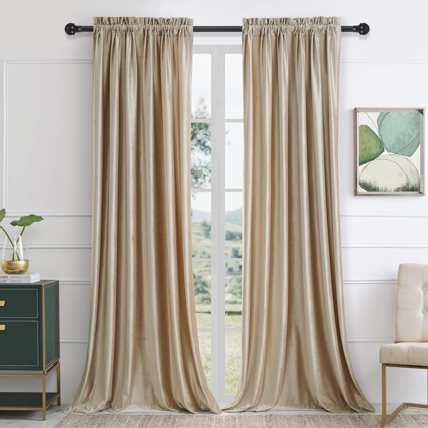 PRIMROSE Blackout Curtains, Special Velvet Window Drapes, Innovative Semi Room D...