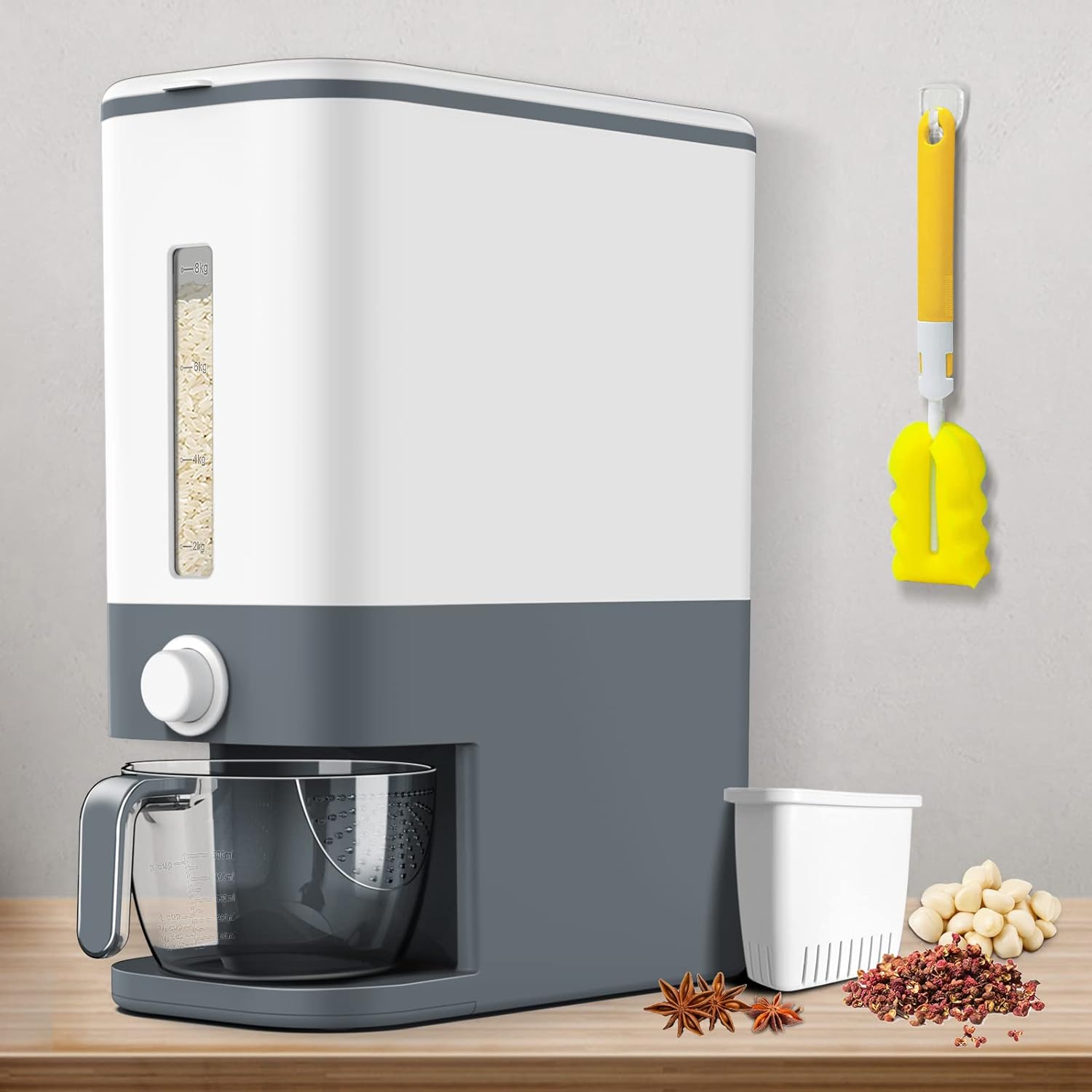 Rice Dispenser, Special Rice Container for 22-25 Lbs with Measuring Cup, Innovat...