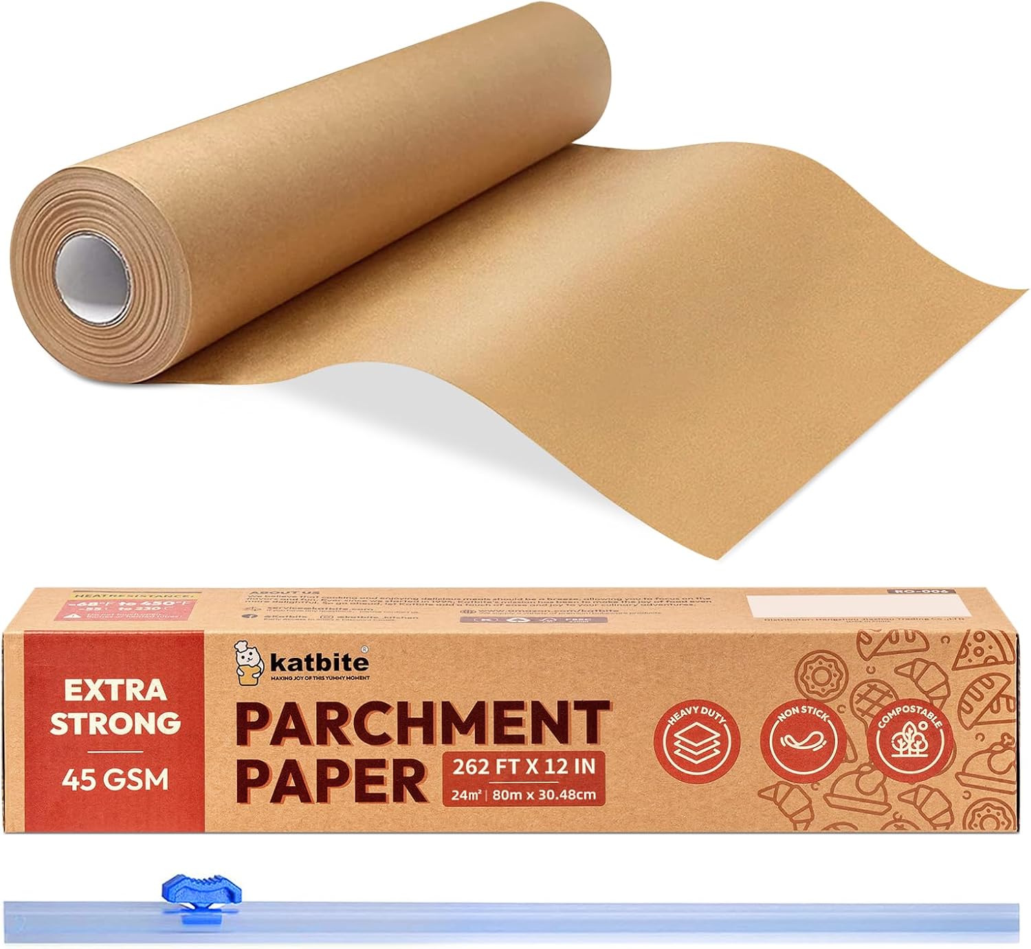 katbite Baking Paper Parchment Paper Roll 30CM x 80M Non Stick Heavy Duty Grease...