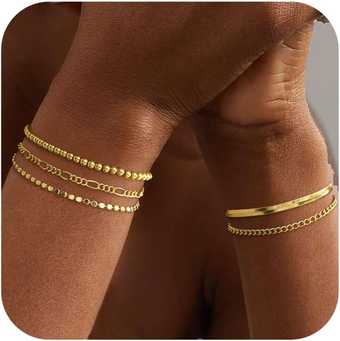 DEARMAY Gold Bracelets for Women Waterproof, 14K Real Gold Jewelry Sets for Wome...