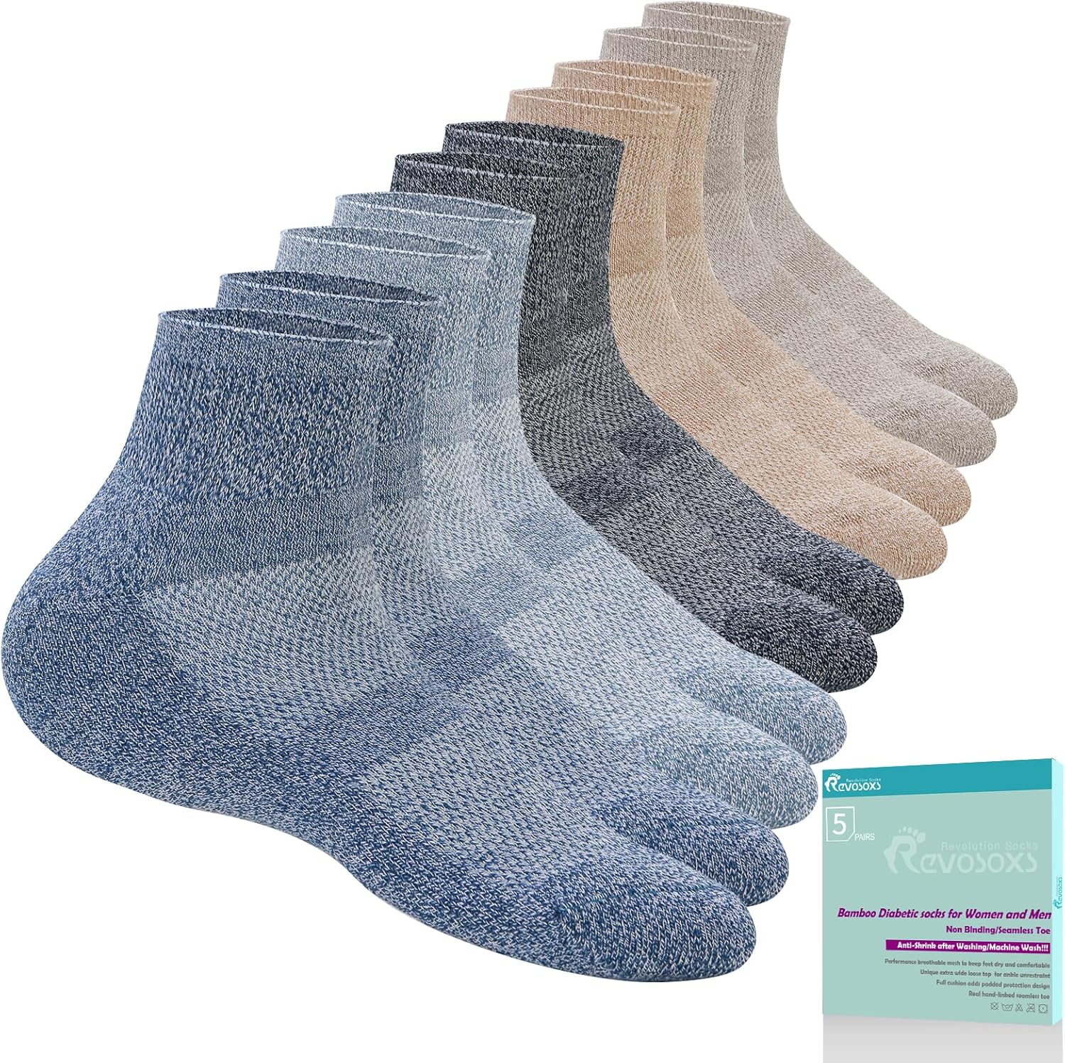 Diabetic Socks for Women Men, Special 5 Pairs Non Binding Diabetic Ankle Socks,...