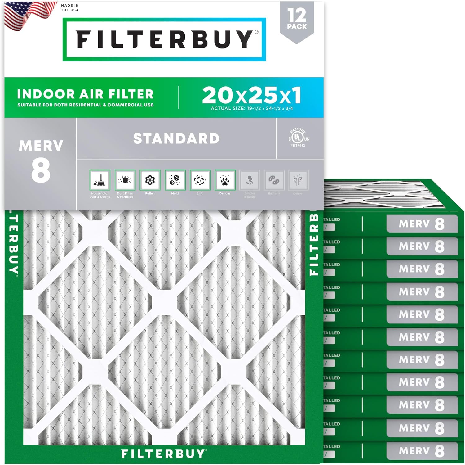Filterbuy 20x25x1 Air Filter MERV 8 Dust Defense (...