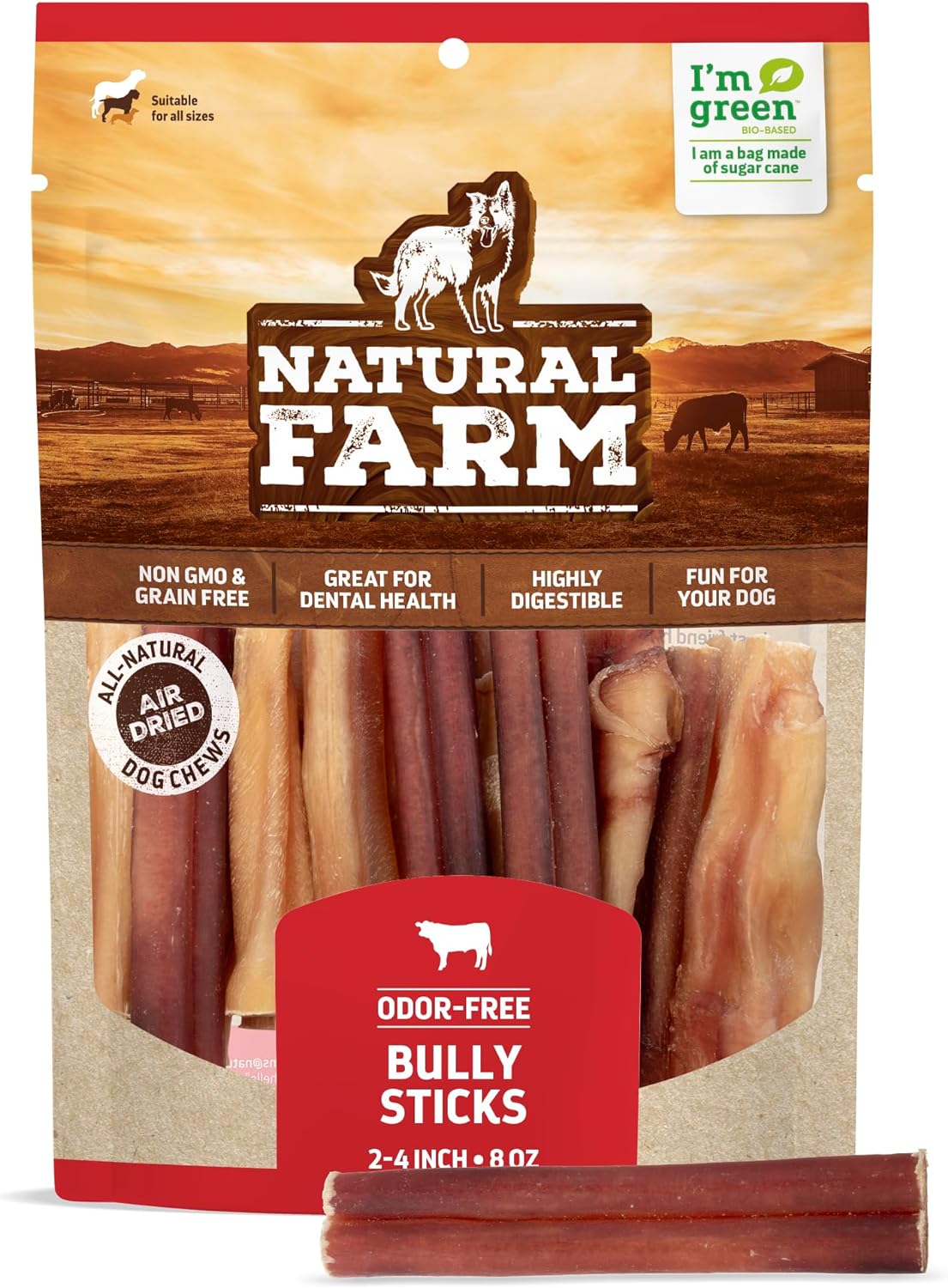 Natural Farm Odor-Free Bully Sticks, Special Long-Lasting Chews, Innovative 100%...
