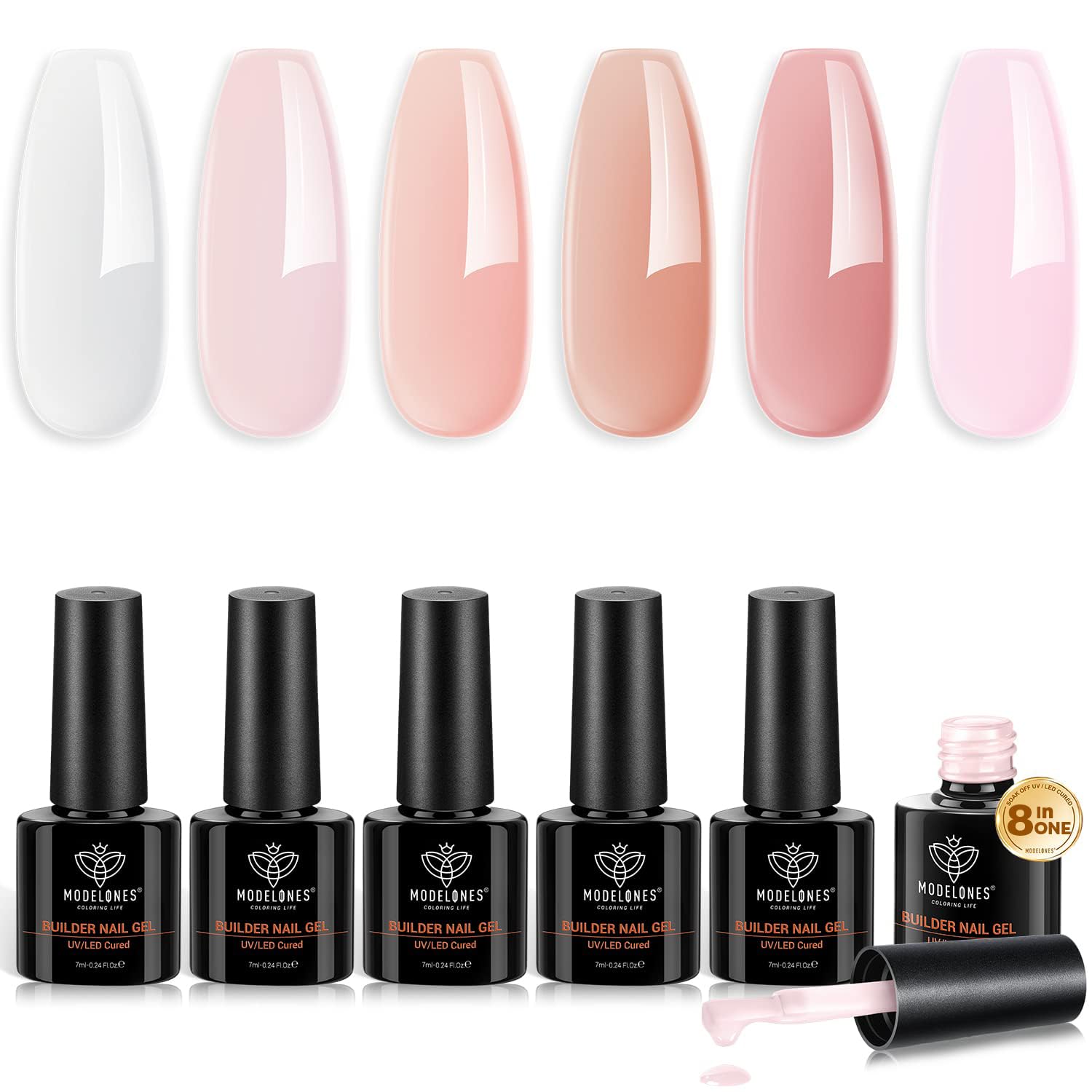 modelones Builder Nail Gel Set, 6 Colors Gel Build...