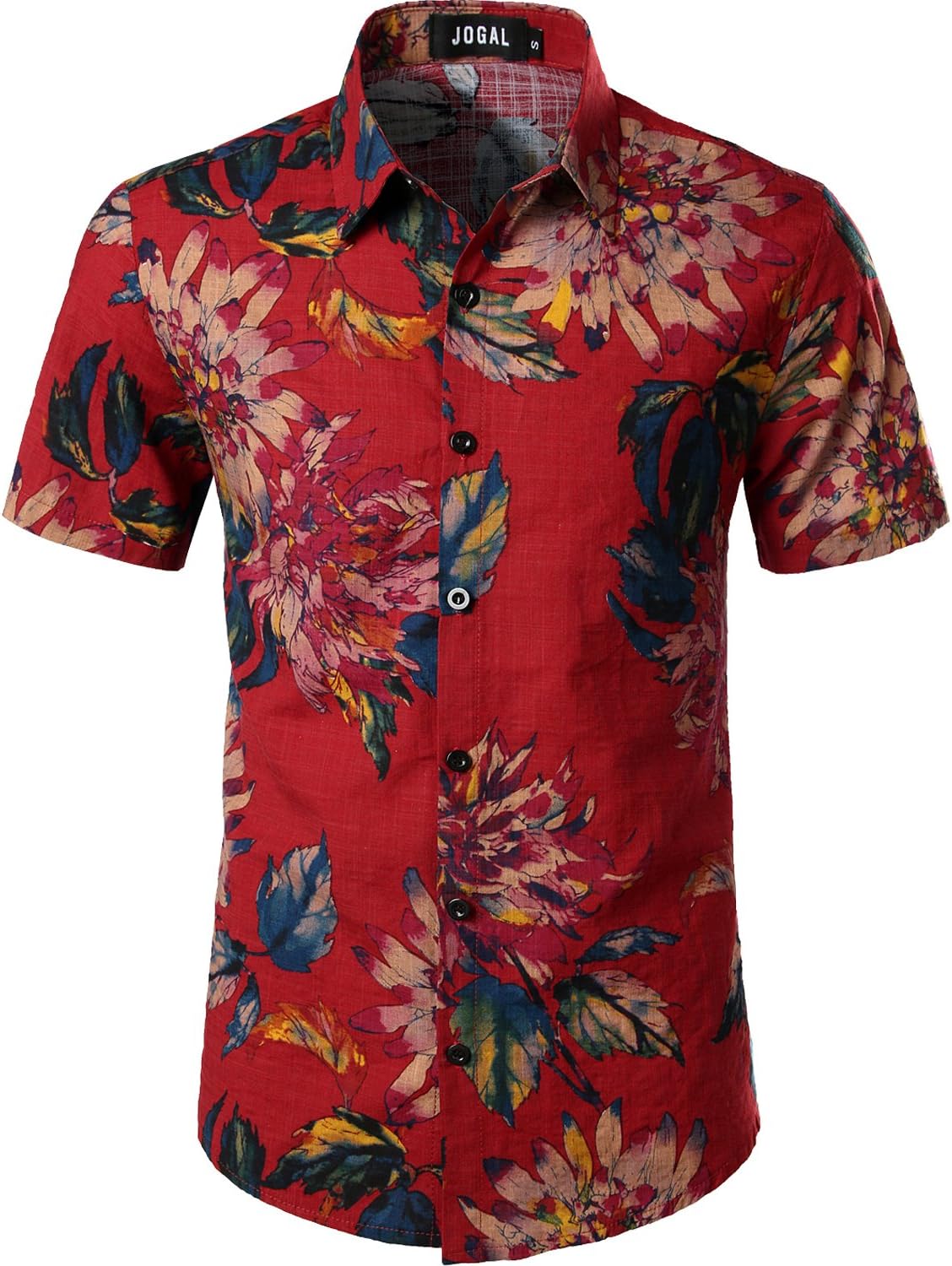 JOGAL Mens Flowers Casual Aloha Hawaiian Shirt 3XL Red