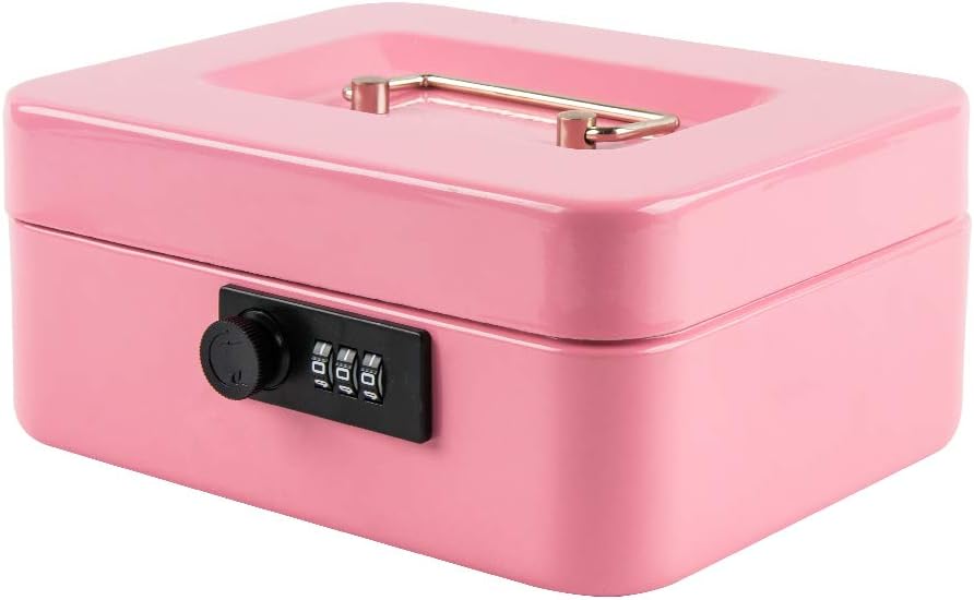 KYODOLED Medium Cash Box with Combination Lock Safe Metal Money Box with Money T...
