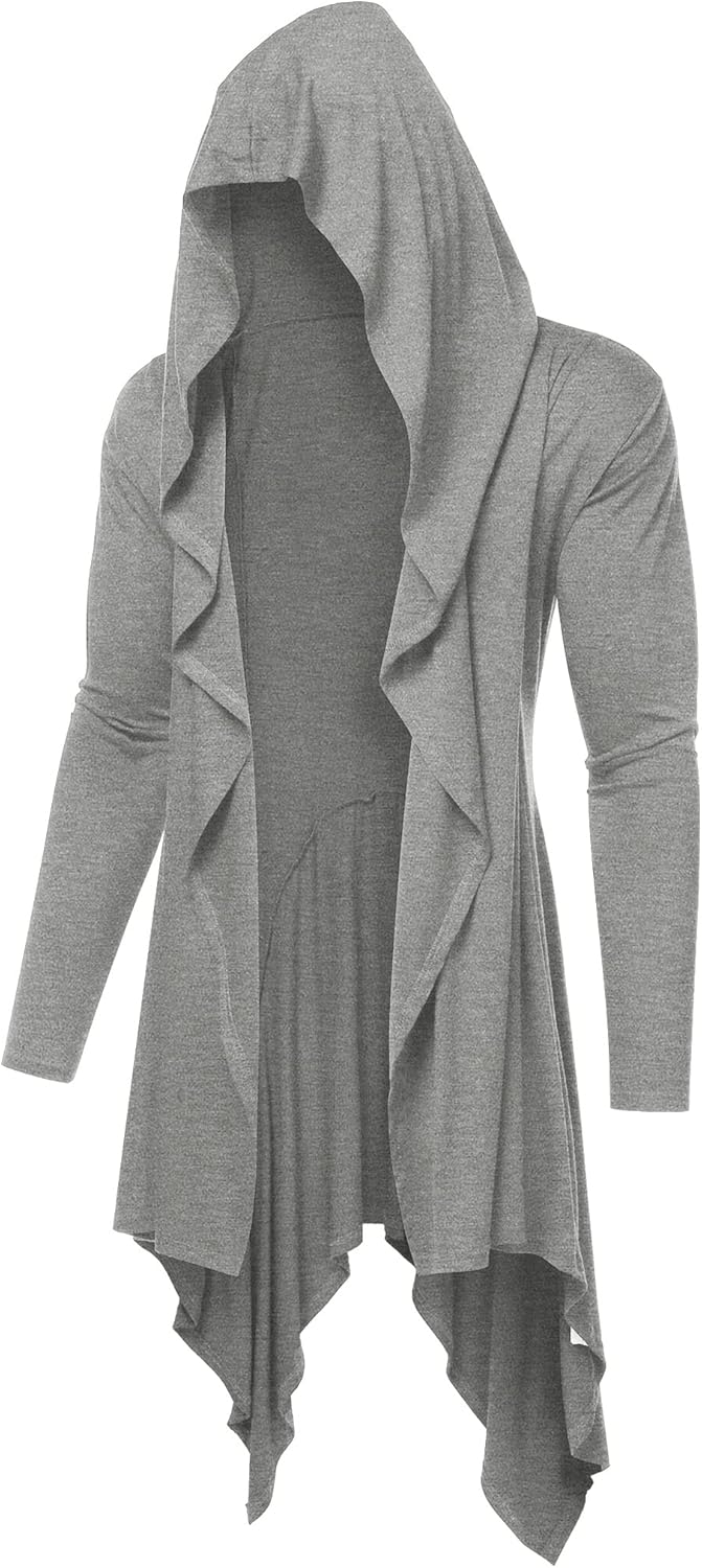 COOFANDY Long Hooded Cardigan, Special Cardigan with Ruffle Shawl Collar, Innova...