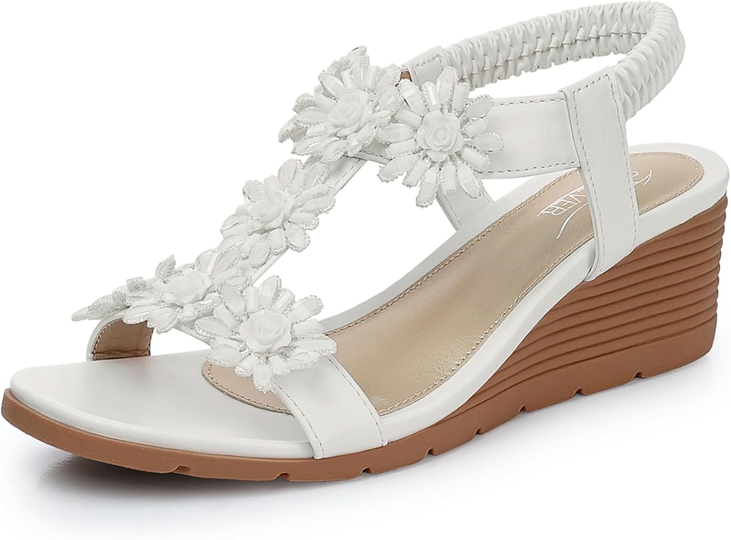 SHIBEVER Womens Sandals Wedge Flower: Open Toe Elastic Ankle Strap Wedge Sandal...