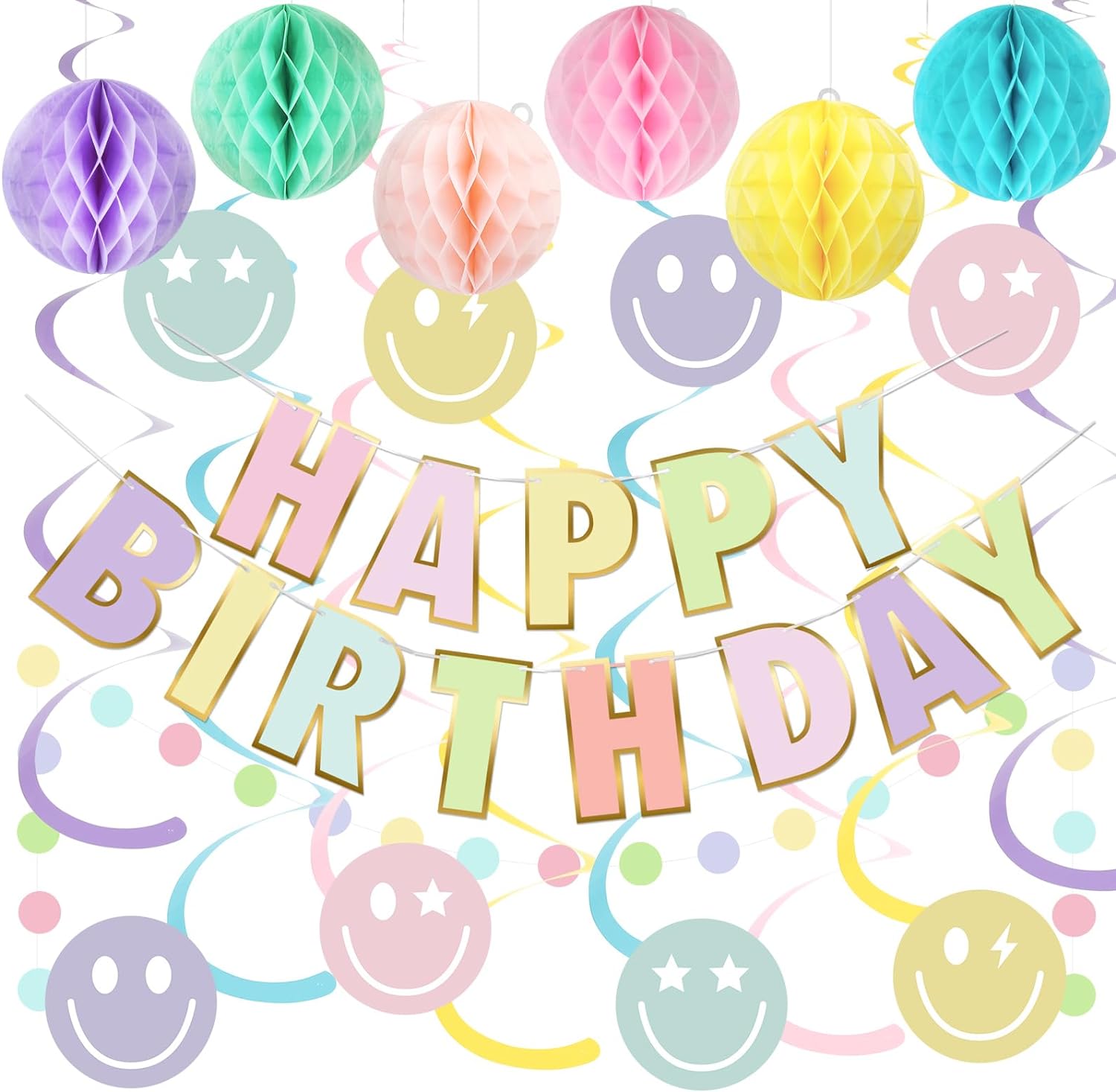 Meowtastic Pastel Birthday Decorations, Special Macaron Happy Birthday Banner wi...