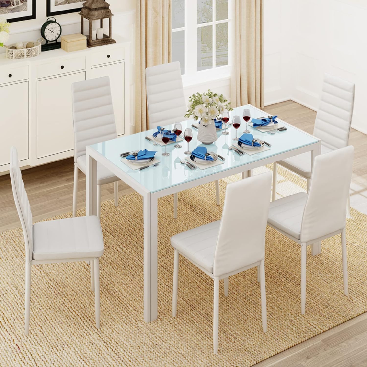 Gizoon Glass Dining Table Sets for 6, 7 Piece Kitchen Table and Chairs Set for 6...