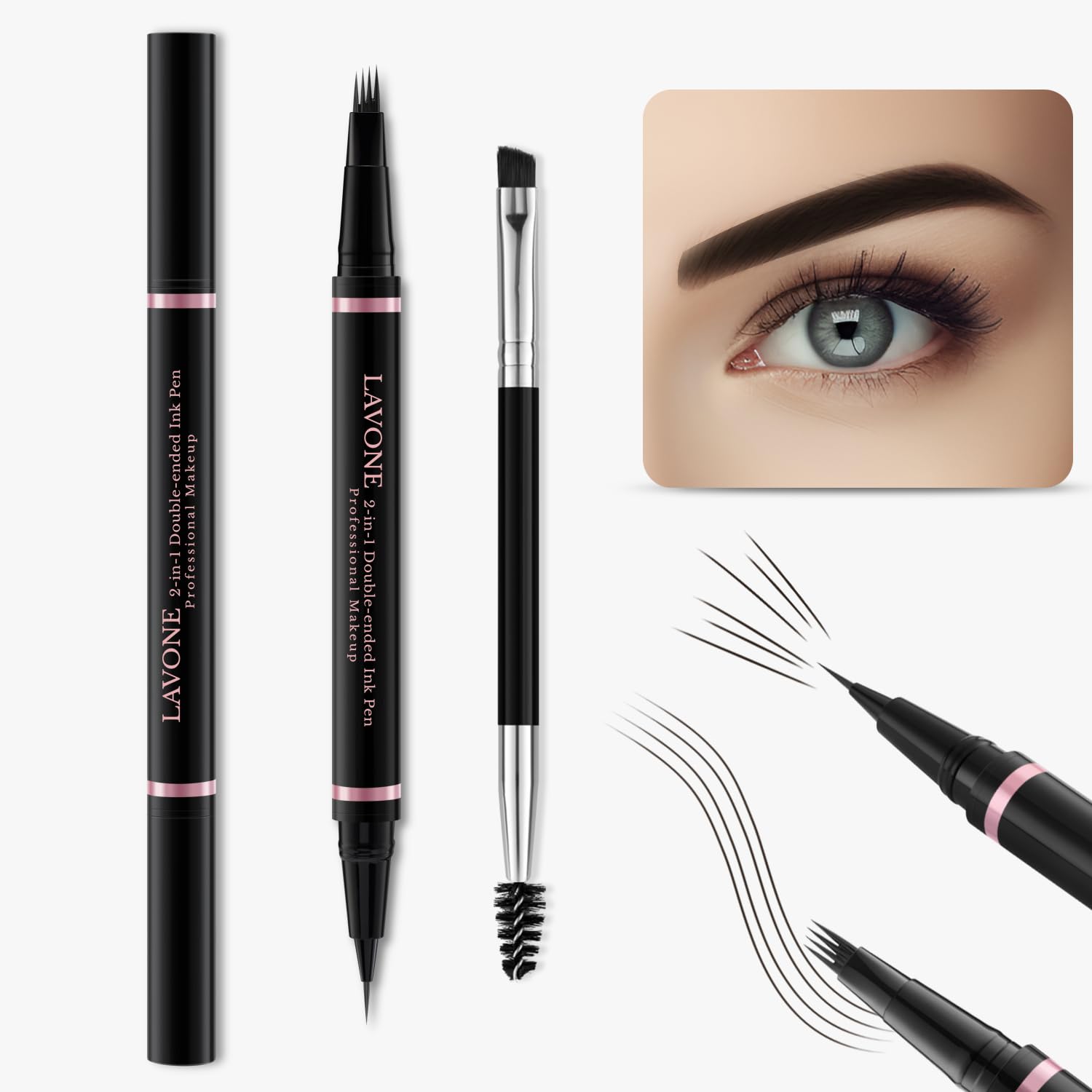 Eyebrow Pencil,2-in-1 Waterproof Eyebrow Pen with 4 Tip Brow Pen and Ultra-Preci...