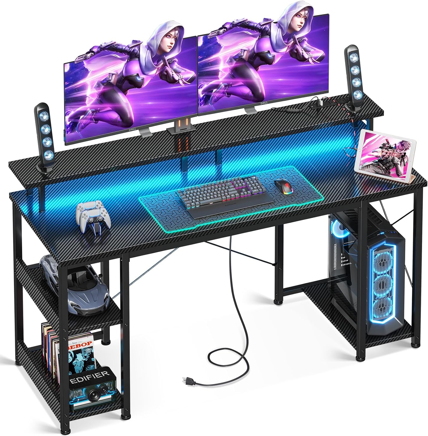 ODK 55 inch Computer Desk with Power Outlets & LED...