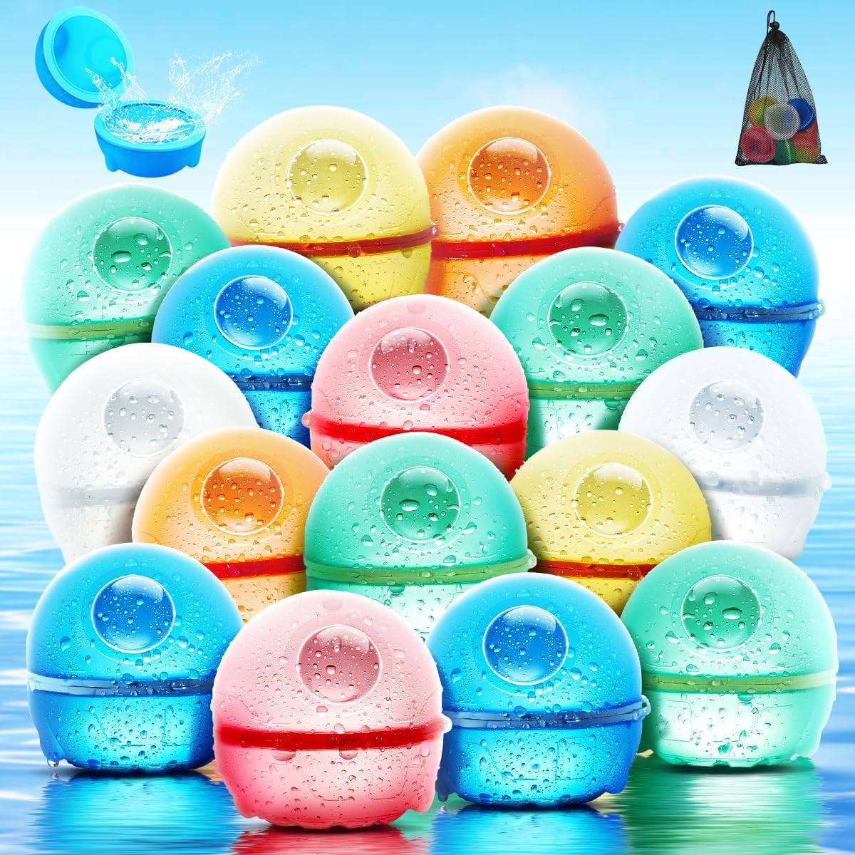 16PCS Reusable Water Balloons for Kids Adults, Silicone Refillable Water Balloon...