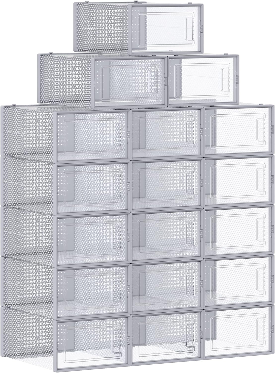 SONGMICS Shoe Boxes, Special Pack of 18 Stackable Shoe Storage Organisers, Innov...