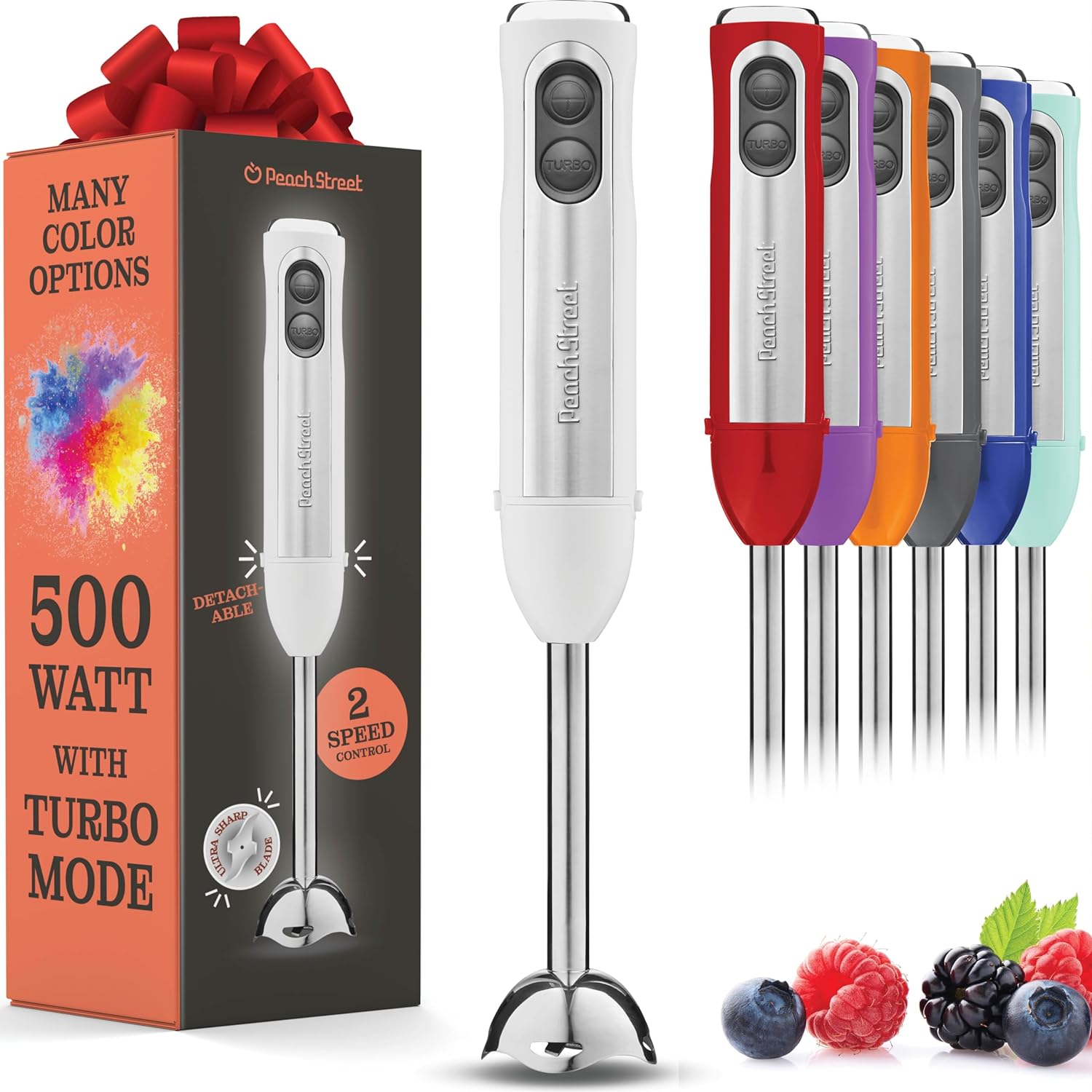 Powerful Immersion Blender, Electric Hand Blender 500 Watt with Turbo Mode, Deta...
