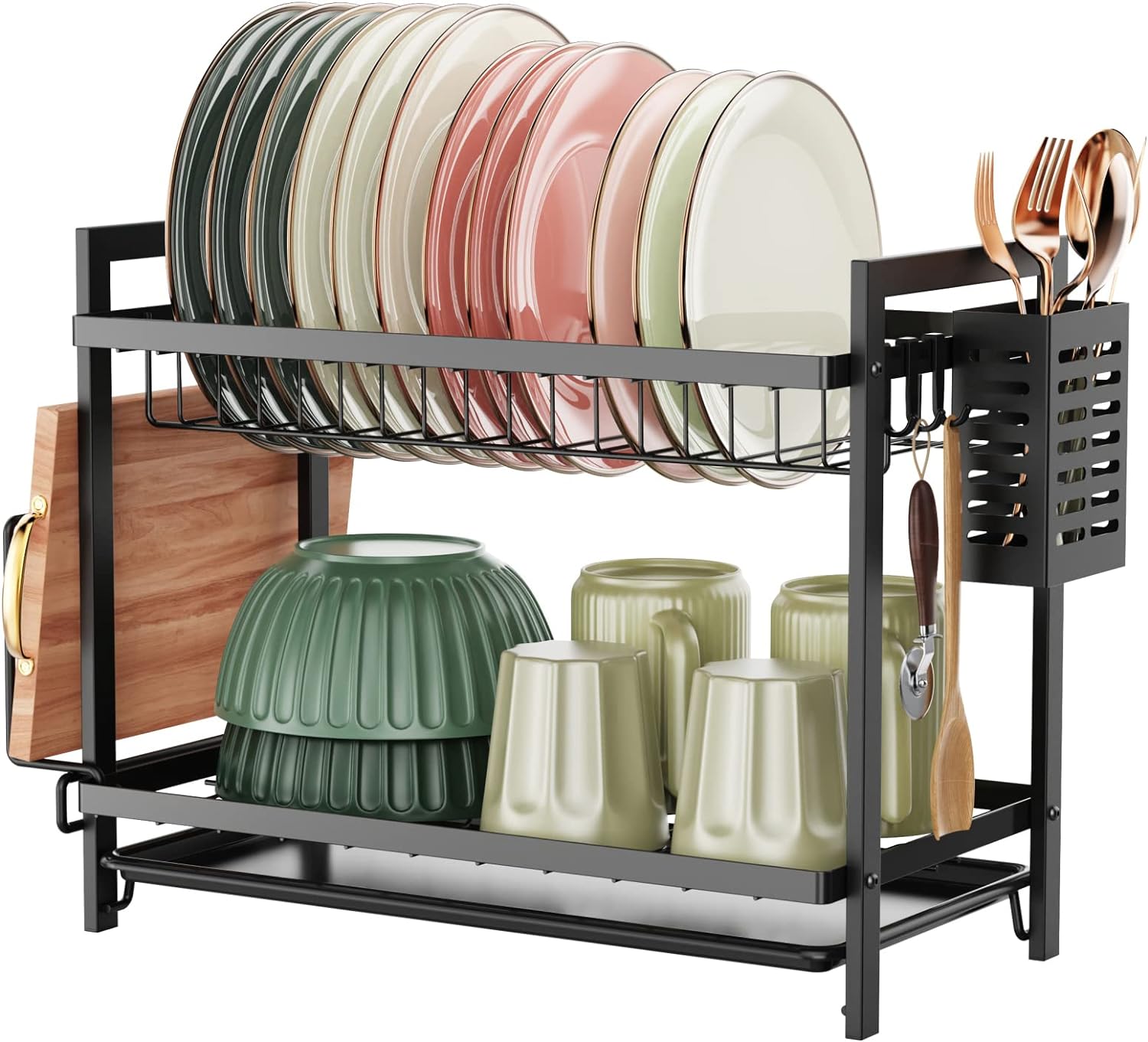 iSPECLE Dish Drainer Rack - 2 Tier Dish Drying Rack with Drip Tray, Rustproof Dr...