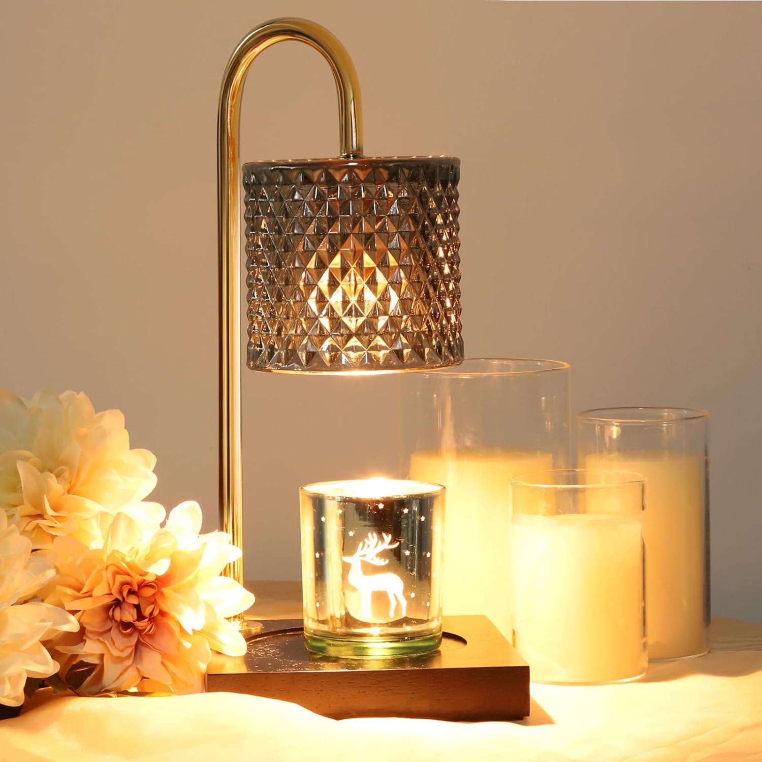 Candle Warmer Lamp, Candle Lamp Wax Warmer with 2 Bulbs, Timer & Dimmer 7-Levels...