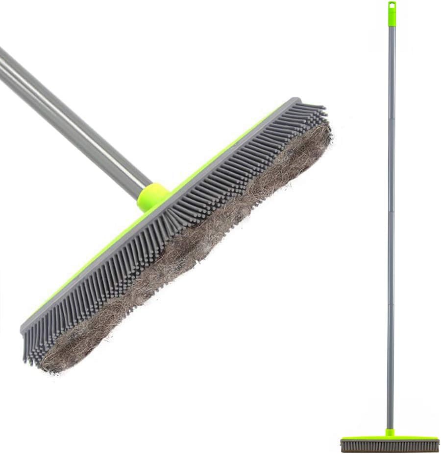 Rubber Broom Indoor with 59 inch Long Handle & 12....