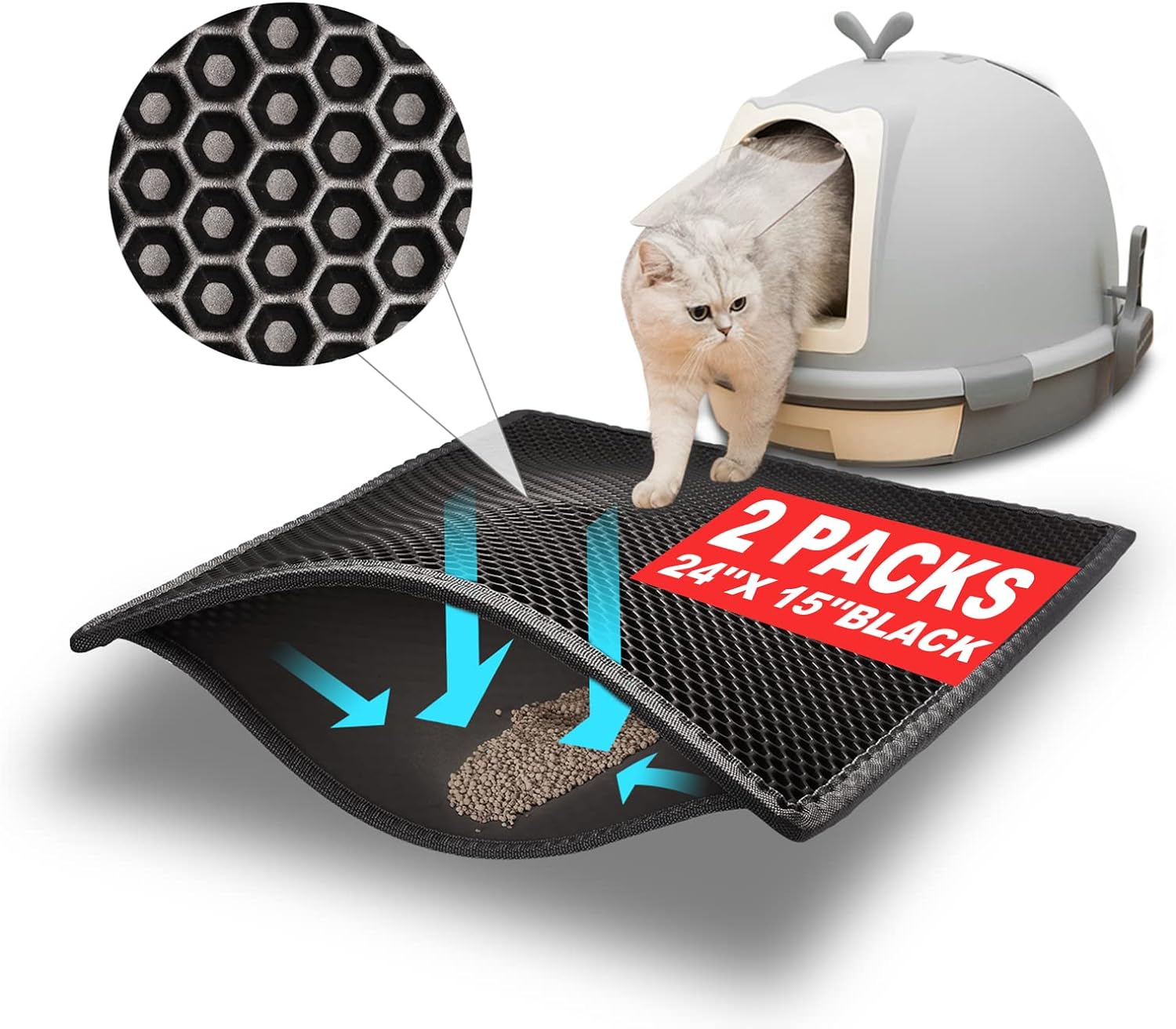 Pieviev 2 Packs Cat Litter Mat Double Layer Waterproof Urine Proof Trapping Mat...