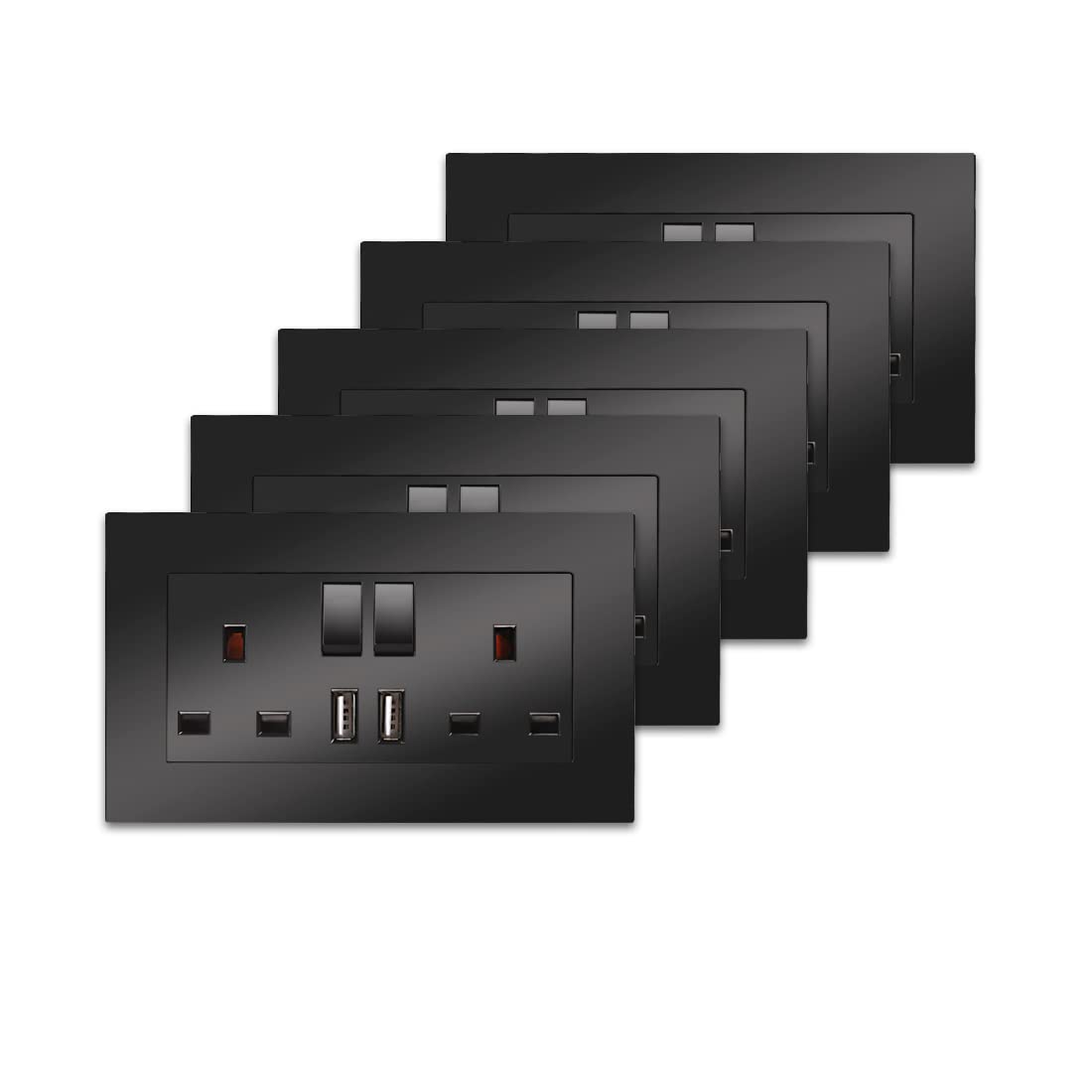5 Pack CNBINGO Double Switched Socket with 2 USB Charging Ports, 2 Gang 13 Amp E...
