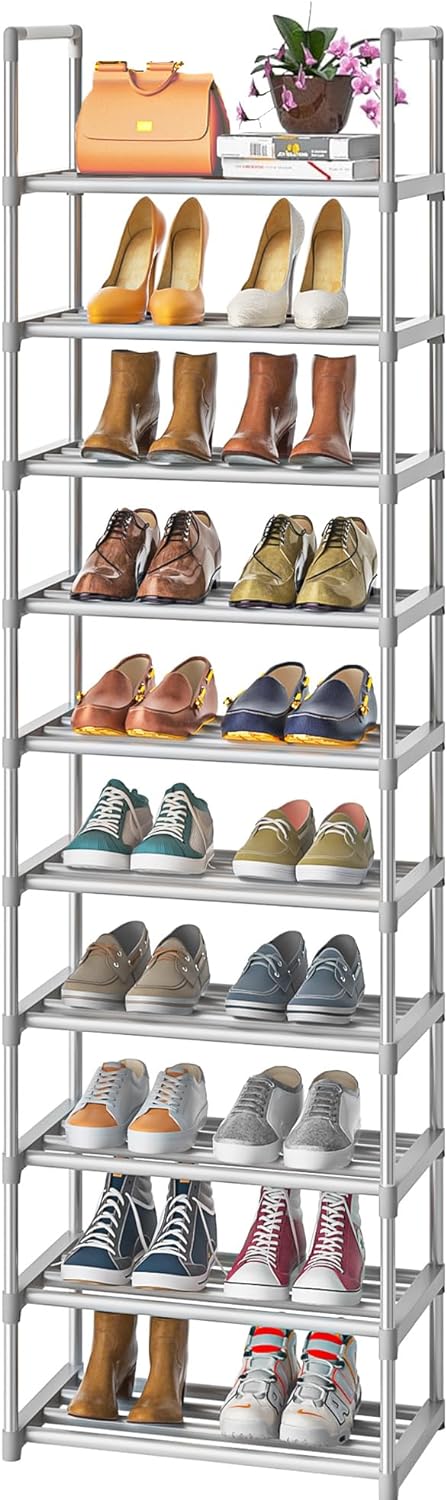 10-Tier Metal Shoe Rack, Narrow Shoe Rack Organizer, Sturdy Shoe Shelf for Close...