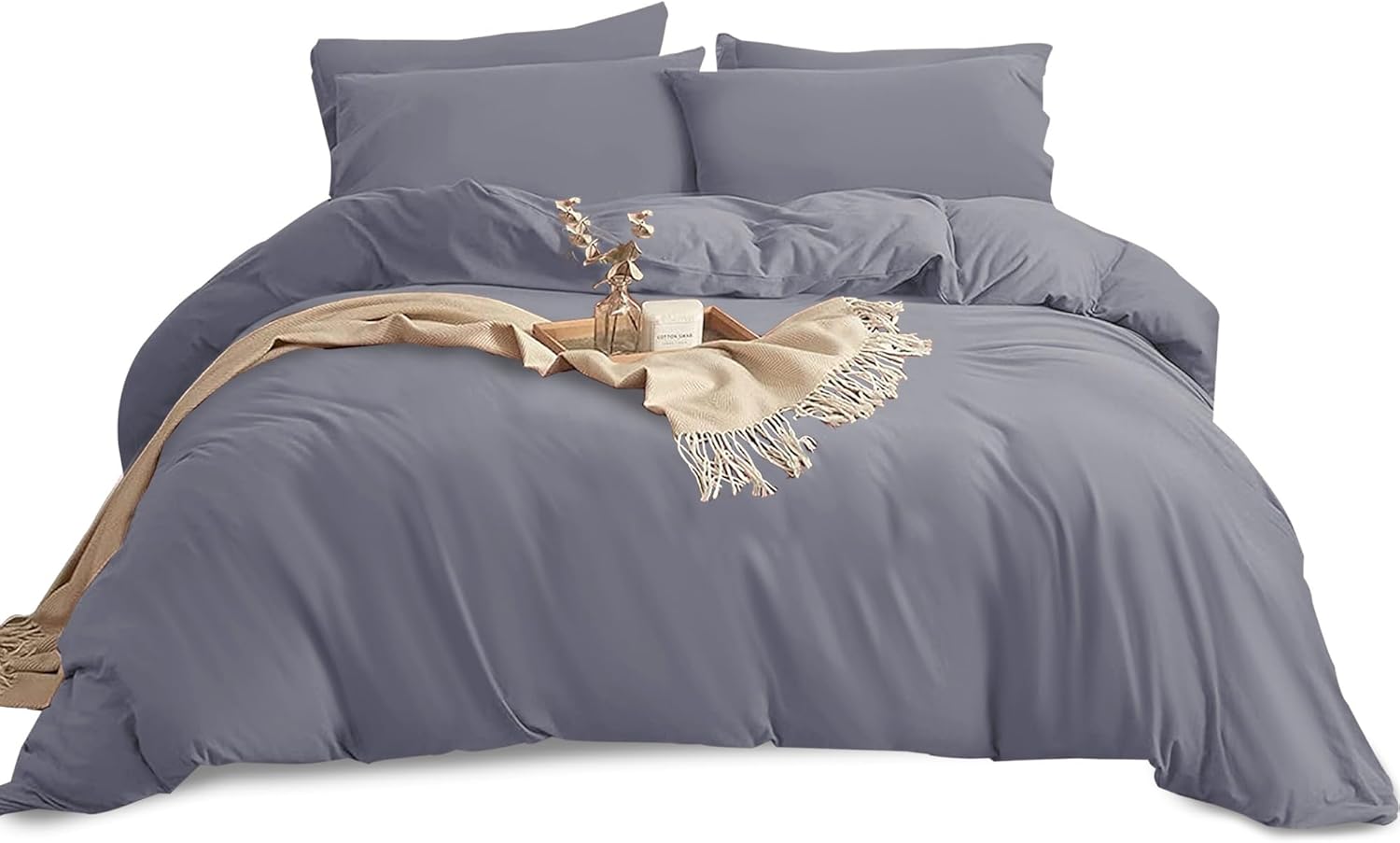 Imperial Rooms Double Duvet Cover Set – Brushed Microfiber Plain Grey Bedding Be...