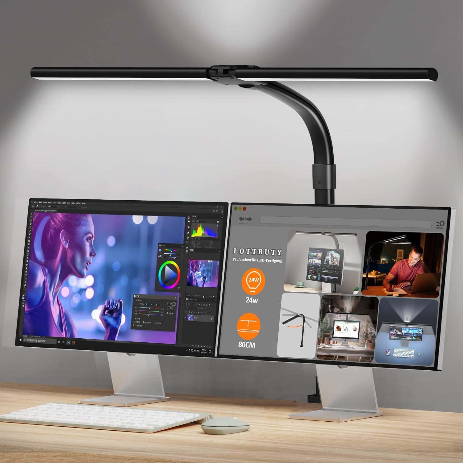 LOTTBUTY LED Desk Lamp for Study,24W Double Head D...